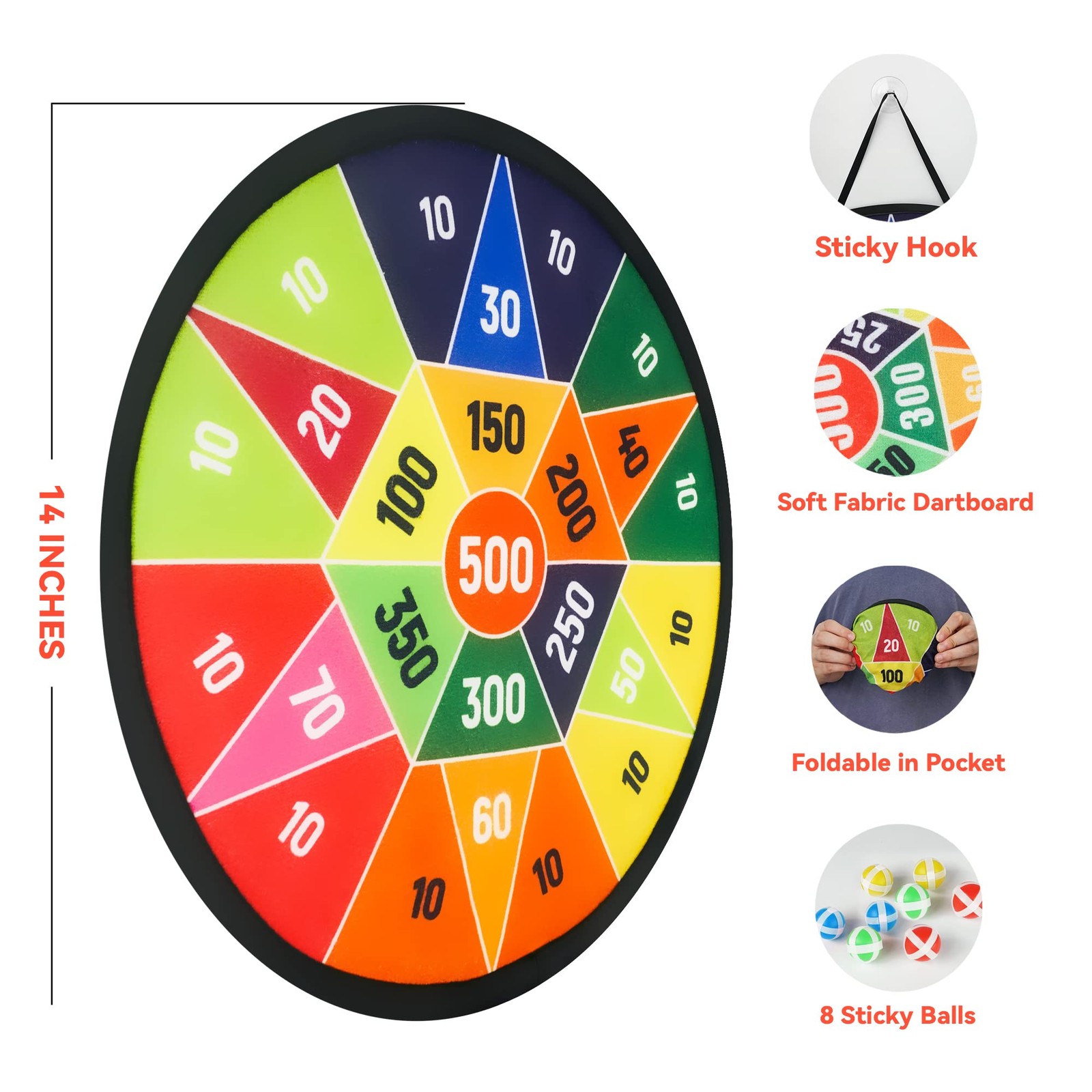 14″ Dart Board for Kids, Dart Game for 3 4 5 6 7 8 9 10 Years Old Boys & Girls w
