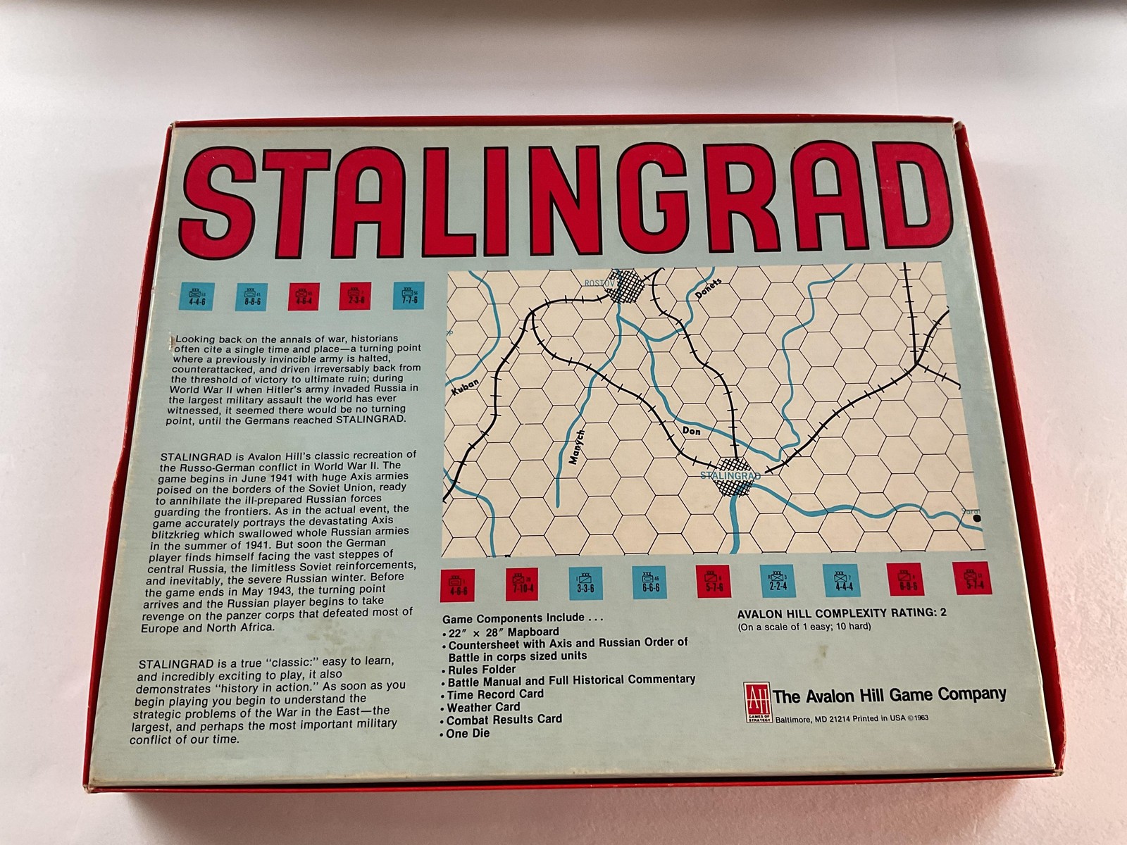Vintage 1963 Stalingrad Board Game Avalon Hill WWII War Theme USA Red Box