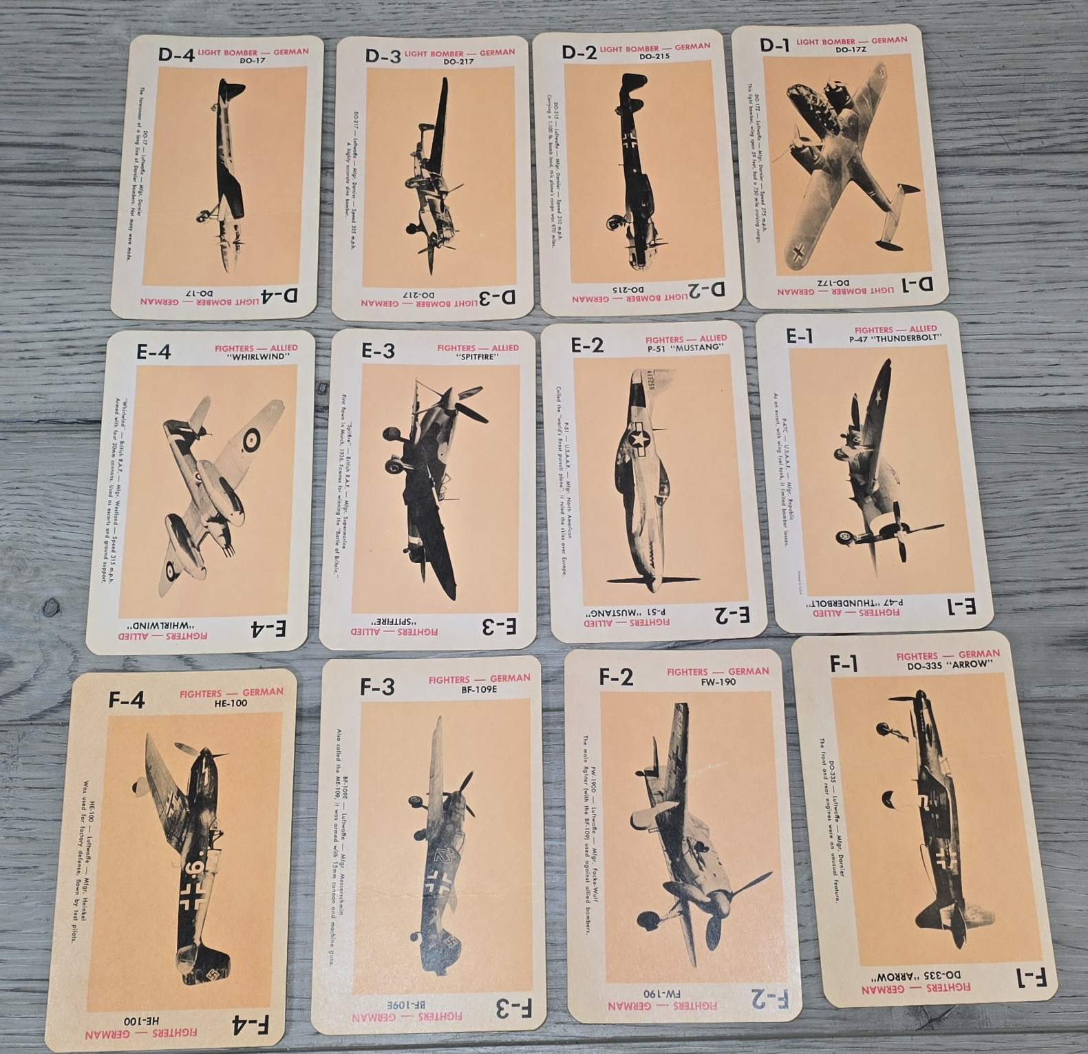 1965 Milton Bradley 12 O’Clock High Card Game Complete 40 WWII Aircraft Cards
