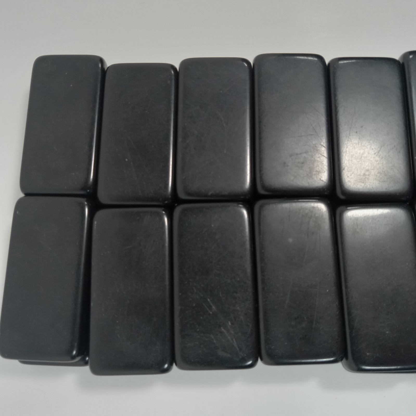 Vtg Set of Puremco No. 616 Standard Black Marblelike Dominoes Made In USA Waco