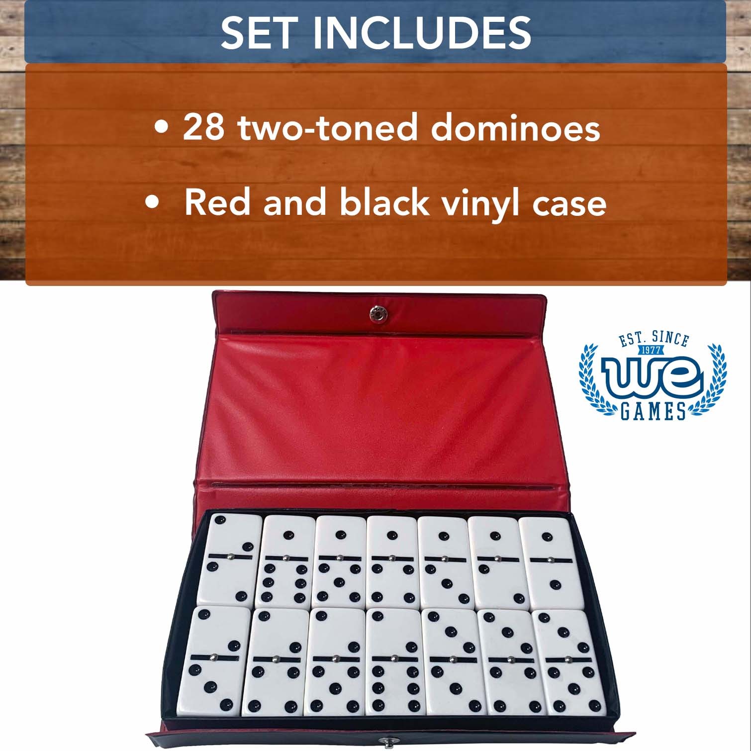 WE Games Two-Toned Black & White Double 6 Dominoes with Spinners – Club Size