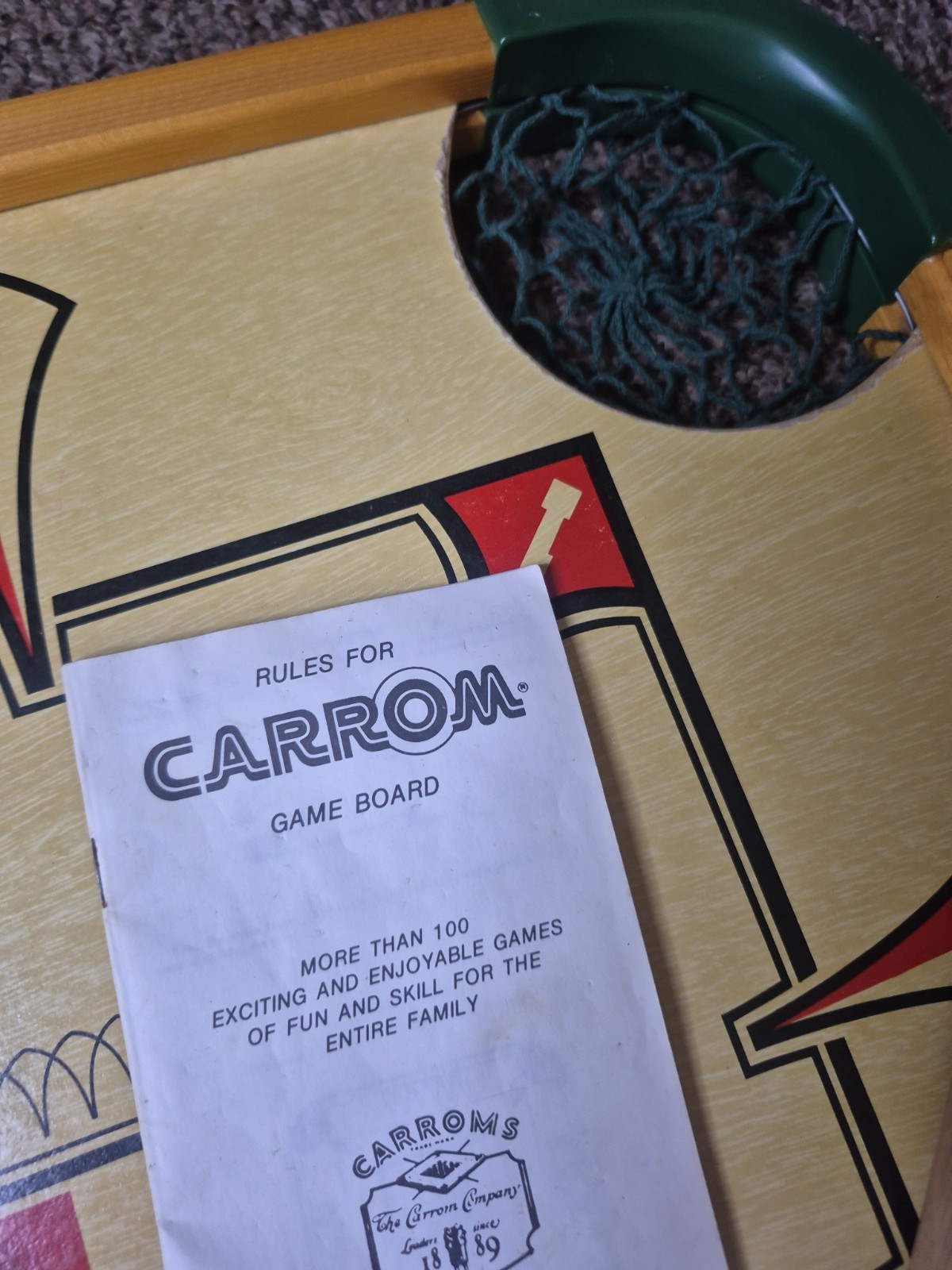 Vintage Carrom Wooden Game Board Table Model 100 Complete In Original Box