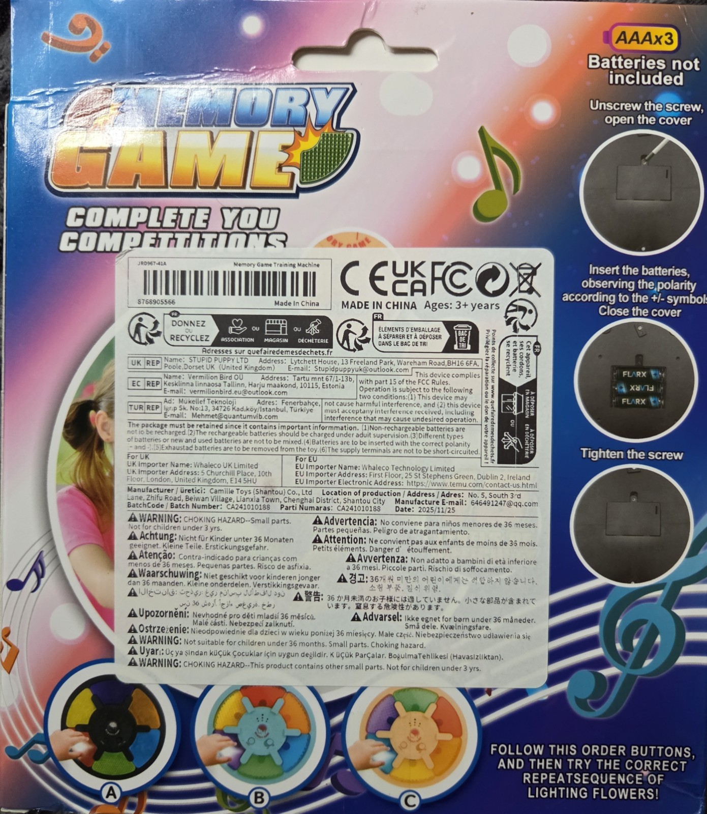 Memory Game Mini 6.5 Inches 3 Years And Older Kids Game