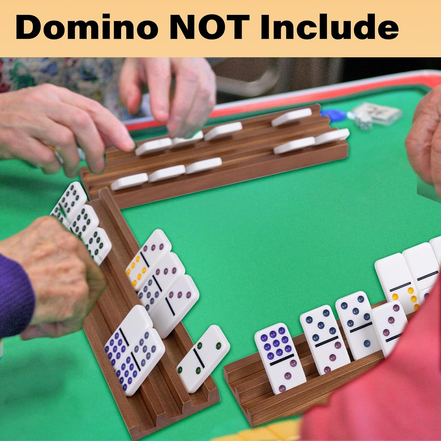 Wooden Domino Racks Set of 8, Wood Domino Tiles Trays, Domino Holders Organizer