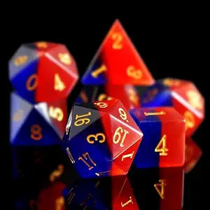 Gemstone DND Dice Set Natural Blue&Red Opal Dice Set 7Pieces D&D Dice Used in Du