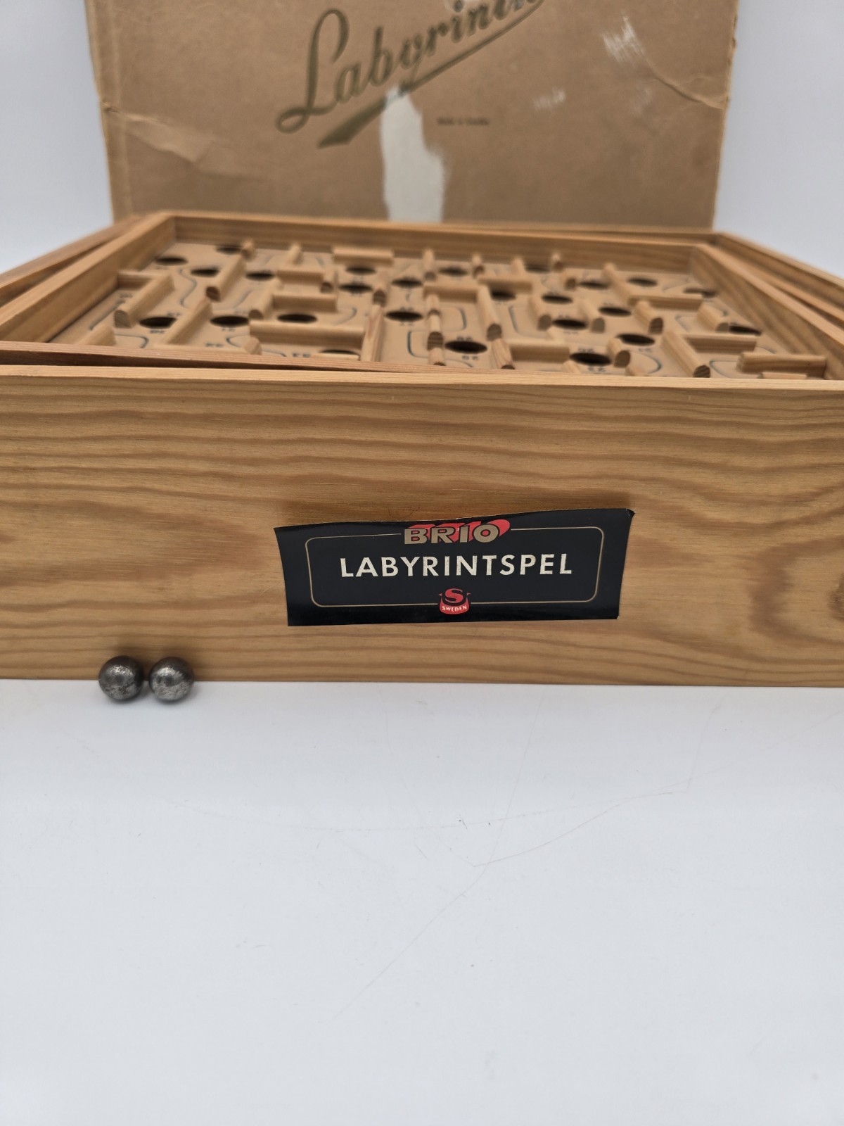 Vintage BRIO Labyrinth Wood Maze Game in Original Box – 1950s – #18376 – SWEDEN
