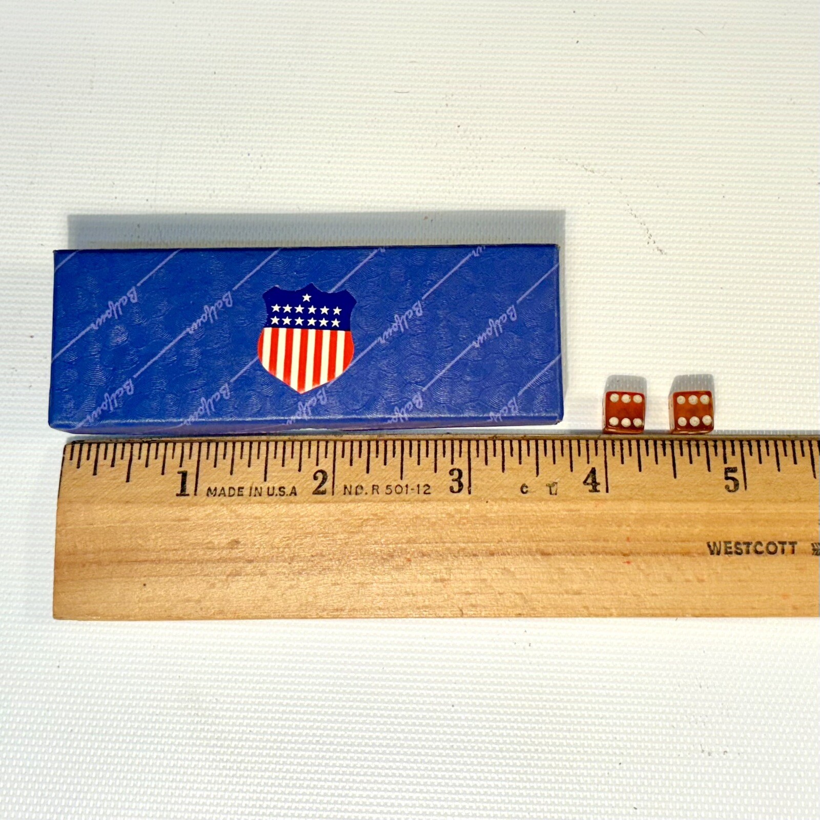Resin Dice Patriotic Box USA Shield Red White and Blue Tiny Games Set of Two