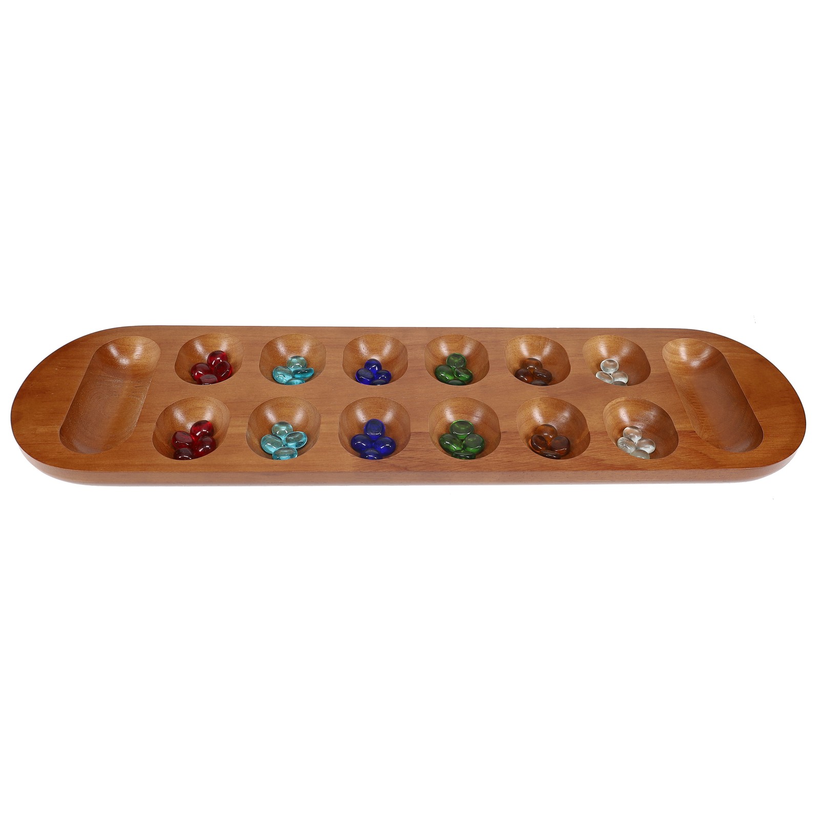 WE Games Solid Wood Mancala Board Game with Walnut Stain – 22 in.