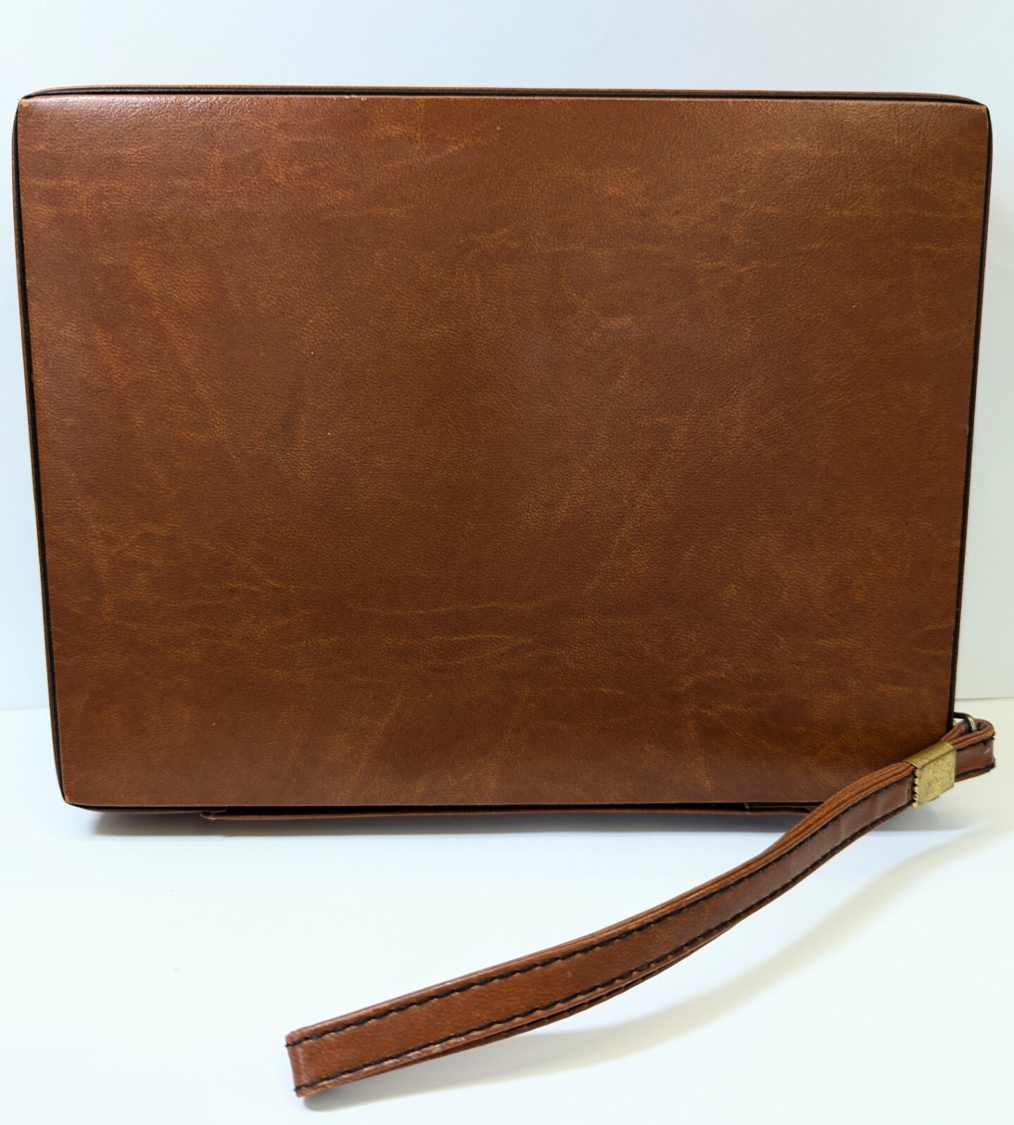 Vintage REISS Backgammon Travel BROWN FAUX LEATHER ZIPPER CASE Complete! 1970’s