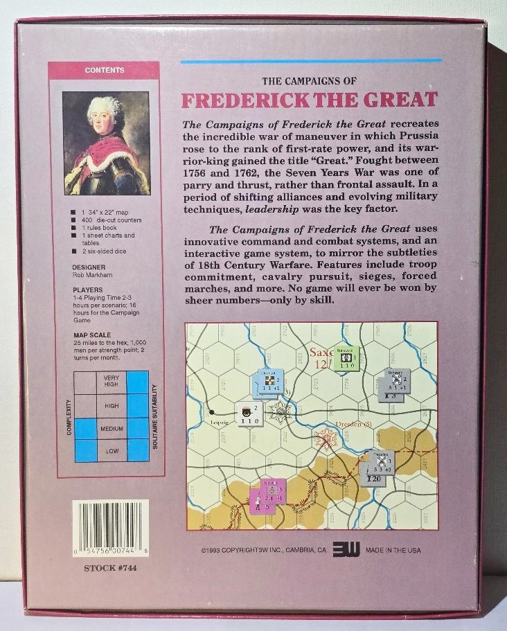 Seven Years War Campaigns of Frederick the Great 3W Game 1993 UNPUNCHED Complete