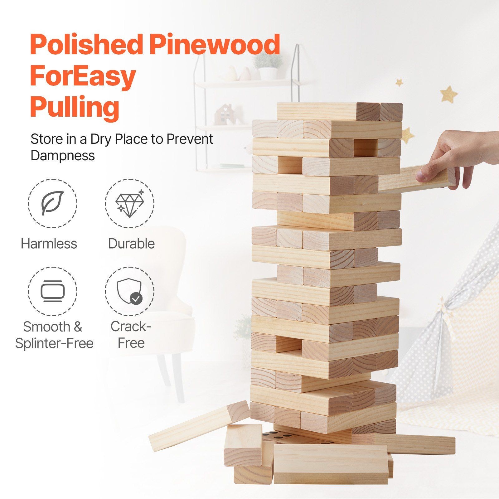 Outdoor Wooden Tower Game 60 Blocks 7.1×2.4×1.2in w/Carry Bag & Domino Markings