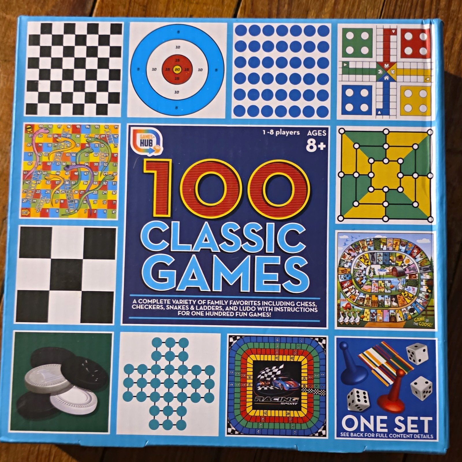 RMS International 100 Classic Games Board Game Set Multiple Games Ages 8+ 1-8