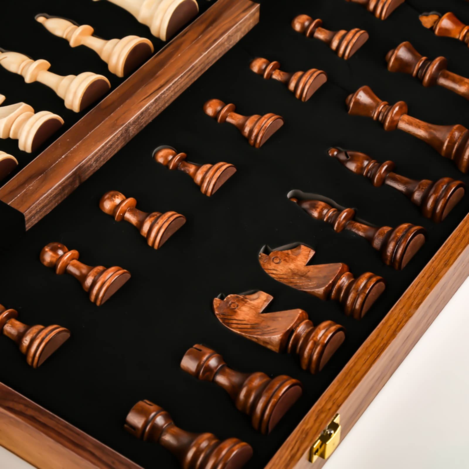 Walnut Chess Set 15” x 15” with Felted Game Board Interior for Storage Chess G