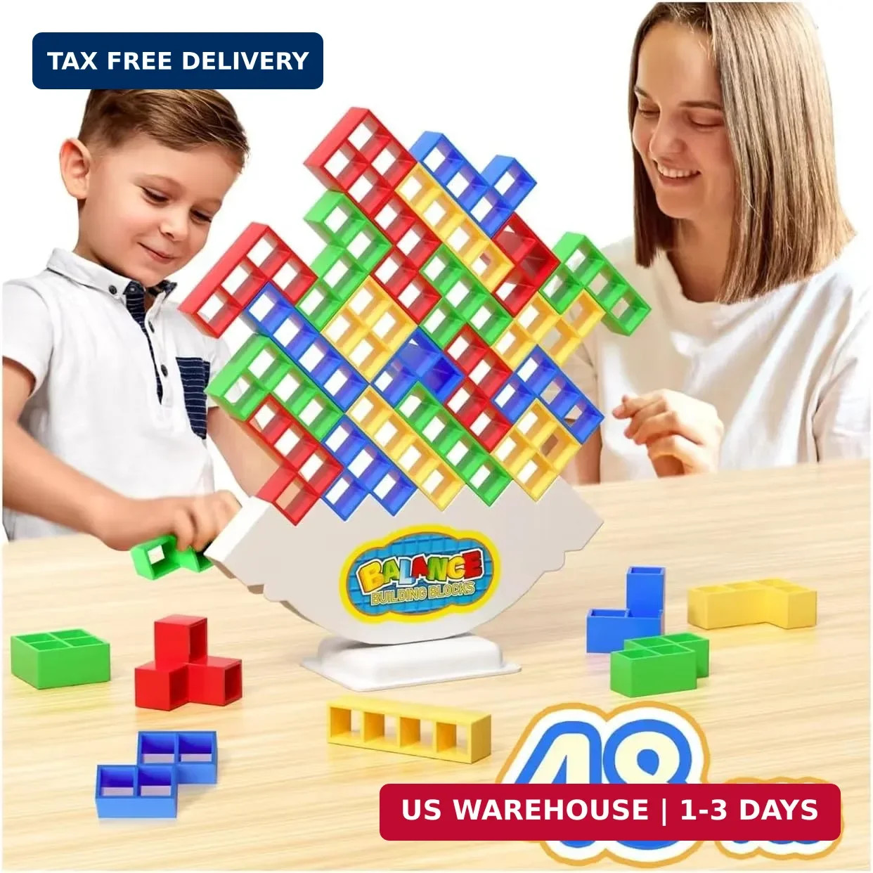 Ziogogco 48 Pcs Game Gifts, Balance Stacking Blocks Game，Perfect for Family, Par