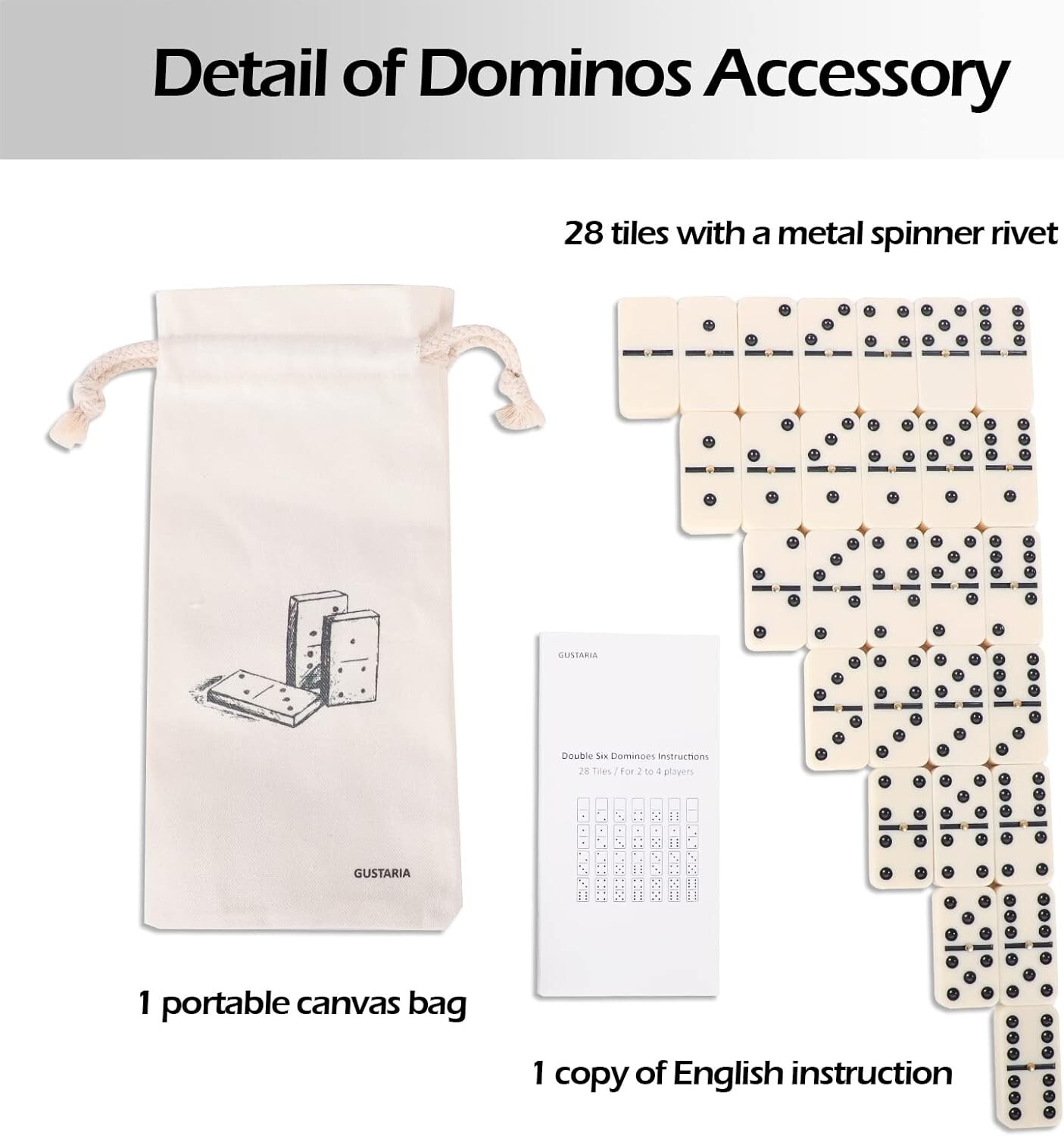 Dominoes Set for Adults Large Size Tile 2.17 Inch 28 Pieces Double Six Dominos