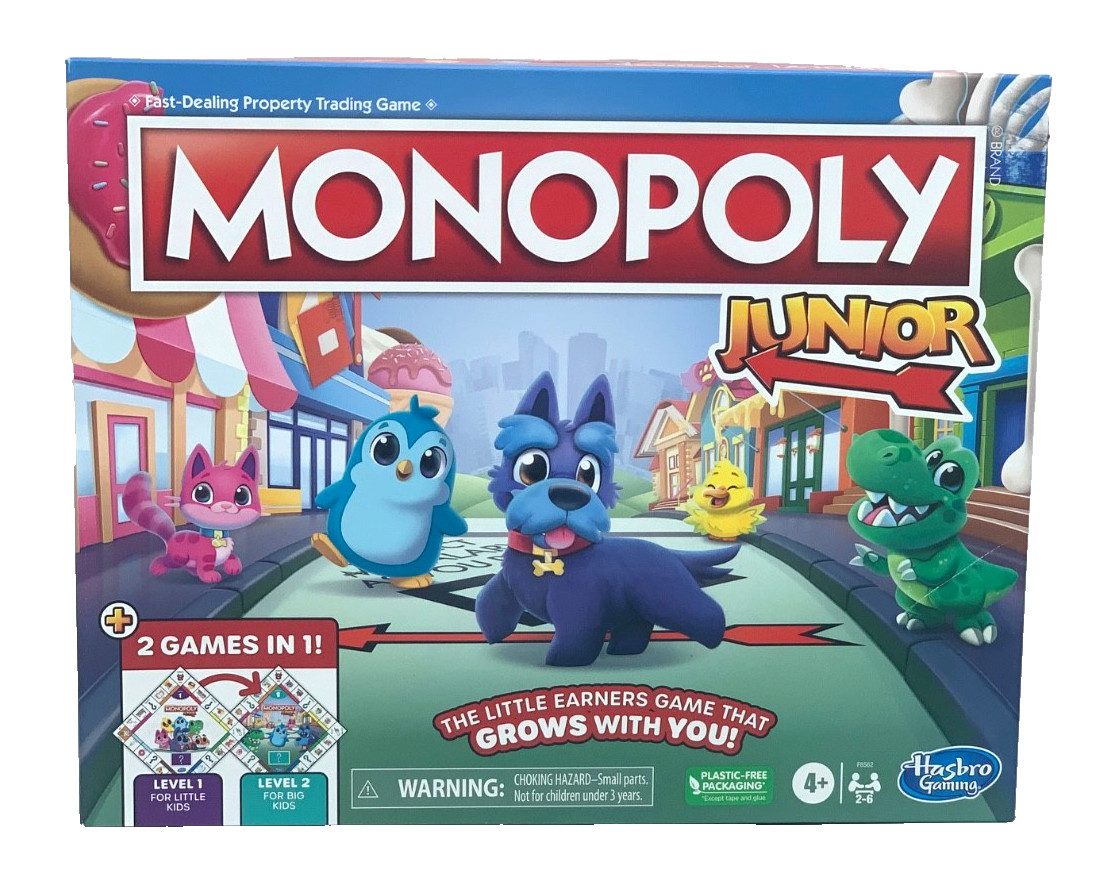Hasbro Monopoly Junior Board Game 2 Games In 1 Level 1 & 2 Ages 4+ New In Box