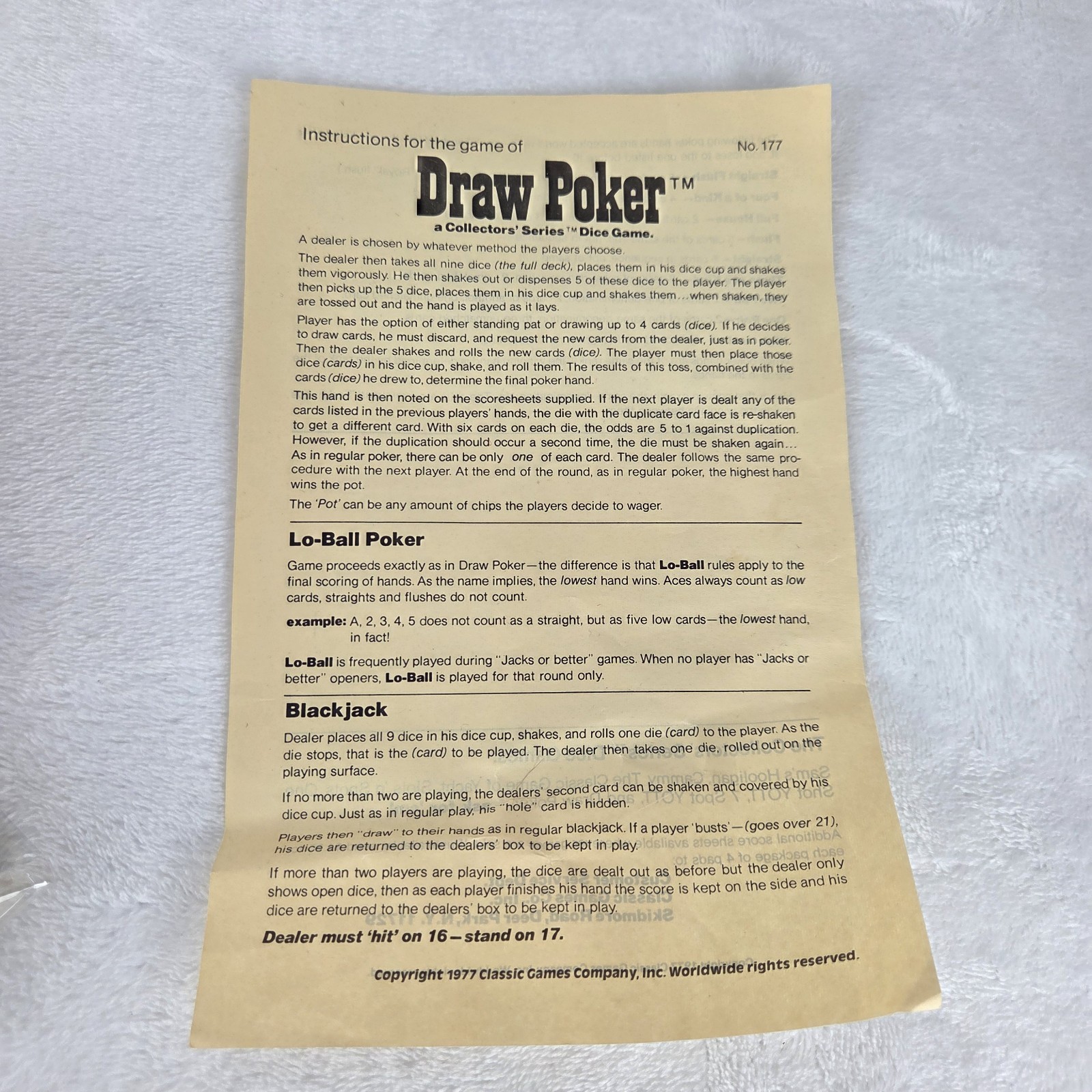 Vintage 1977 Draw Poker Dice Game – Classic Games Company