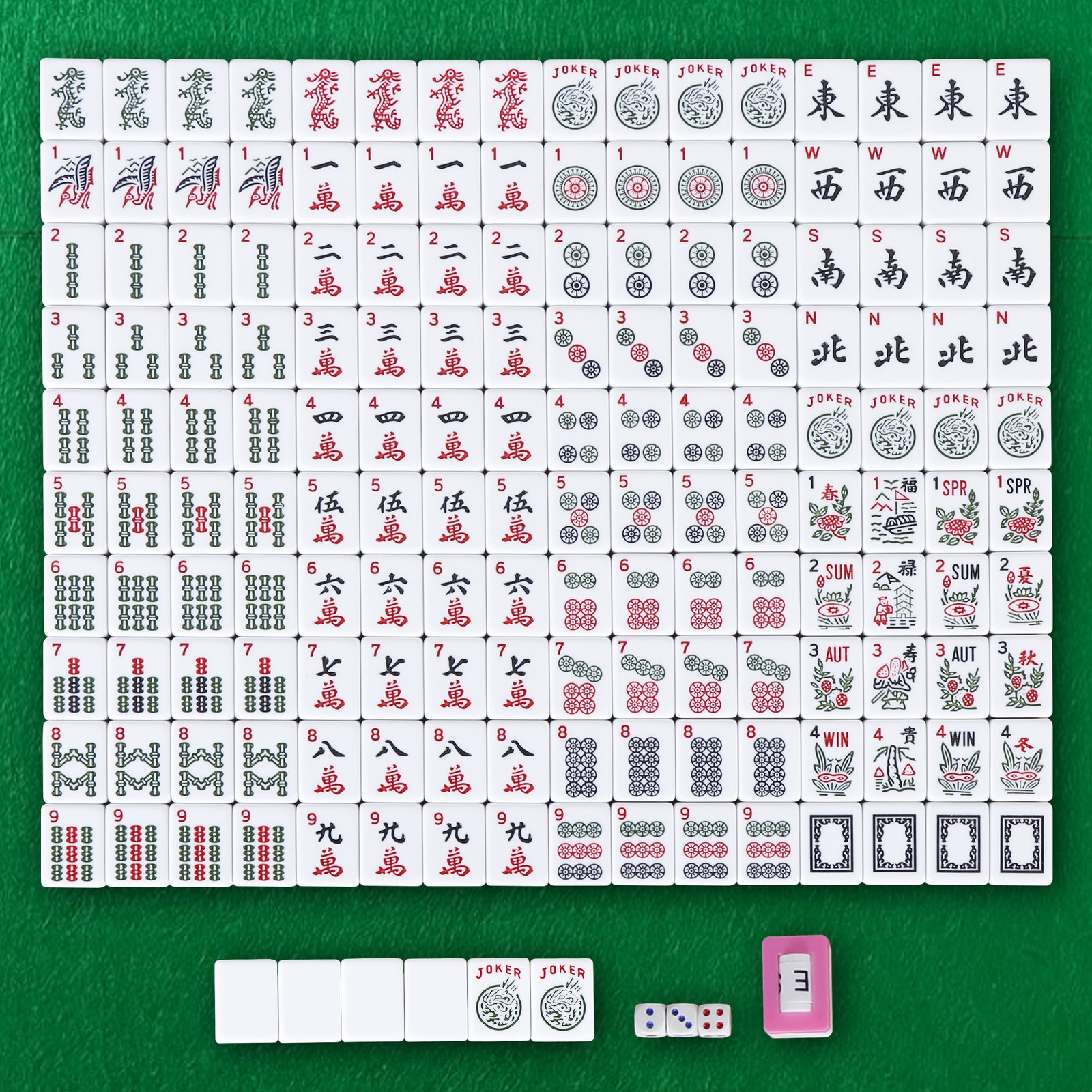 American Mahjong Set,166 Premium White Tiles 4 All-in-One Mahjong Racks/Pushers