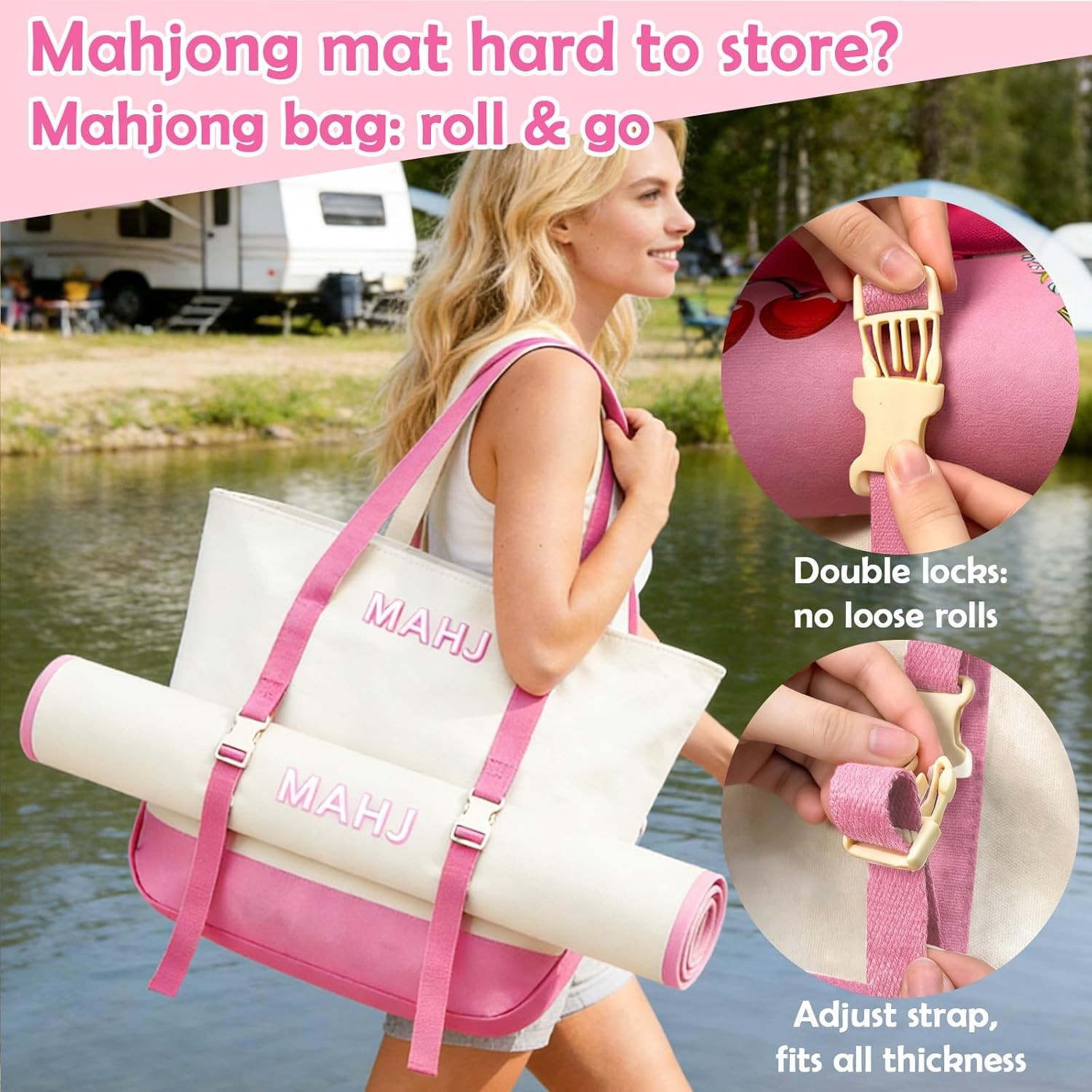 Empty Mahjong Tile Bags Set for American Tiles and Racks,Canvas Tote Bag with Ma