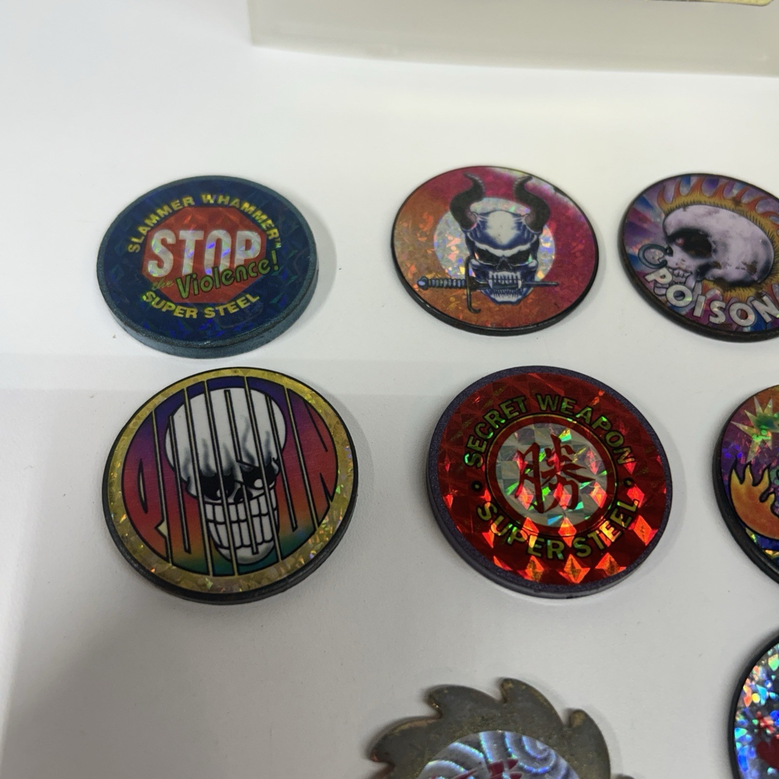1990s Vintage POG all Metal Slammer Lot Of 10 Psychedelic Holographic Designs