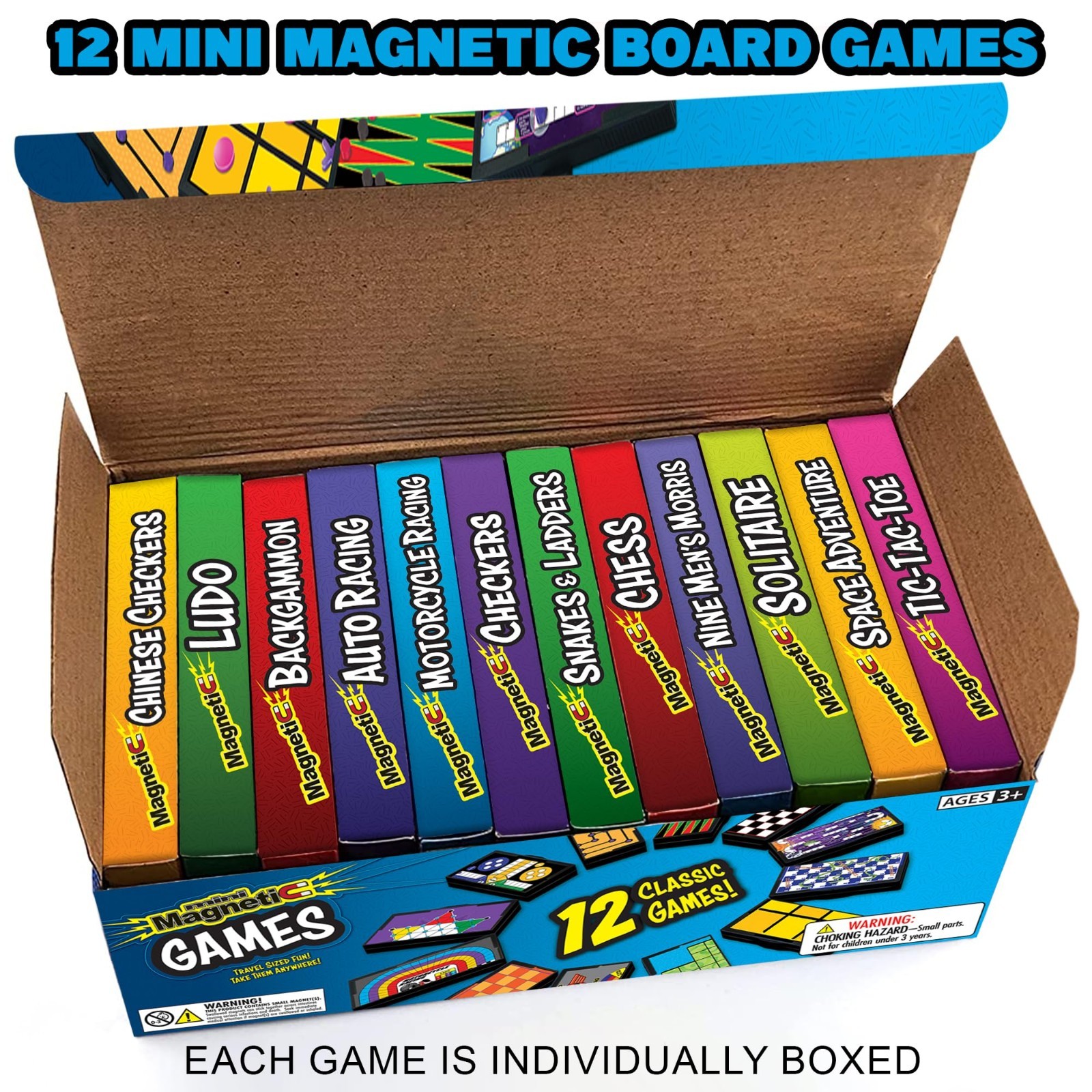 Magnetic Travel Games for Kids – 12 Retro Compact Board Games, Perfect for Road