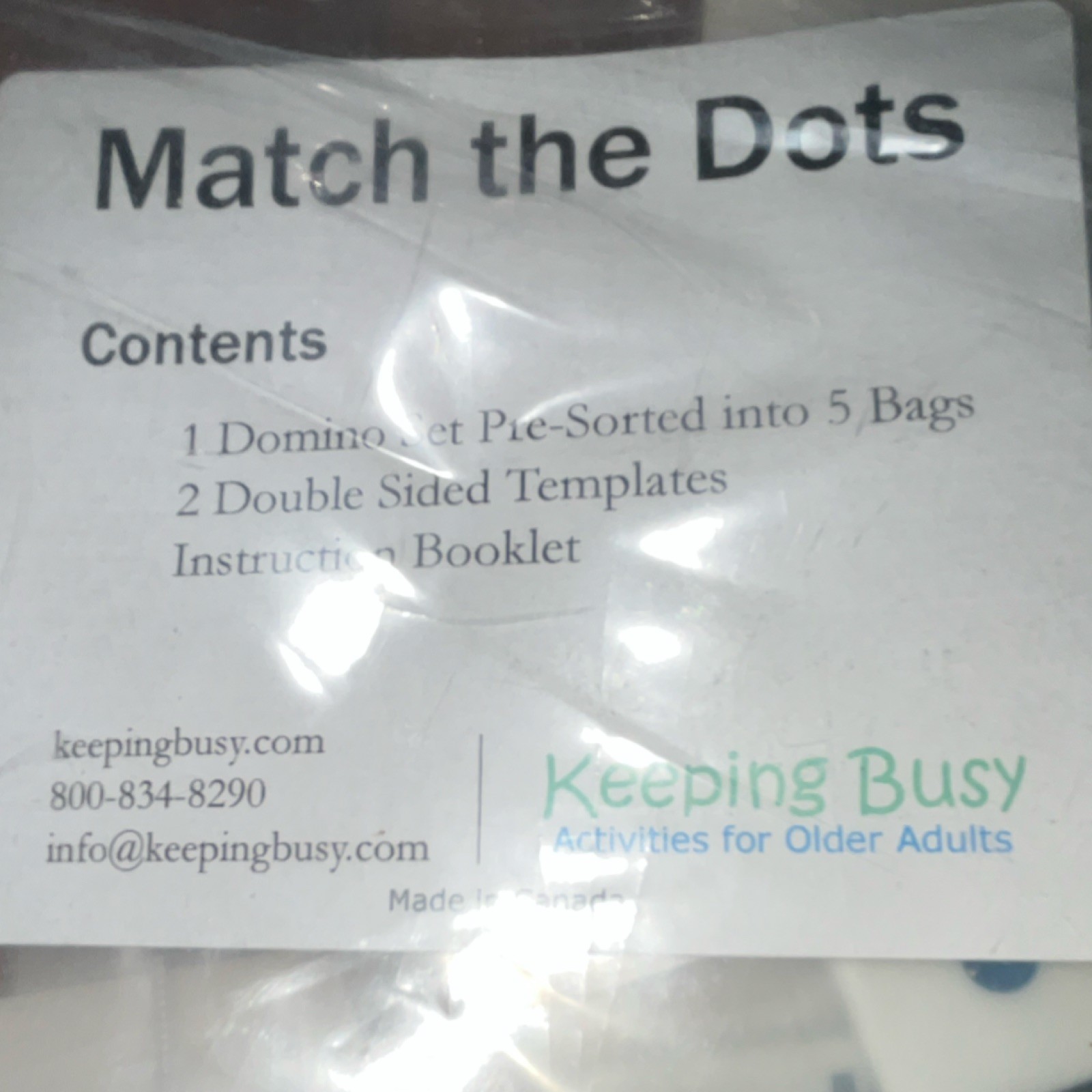 Keeping Busy Match the Dots Pre-Sorted Domino Set Ages 8+ Complete