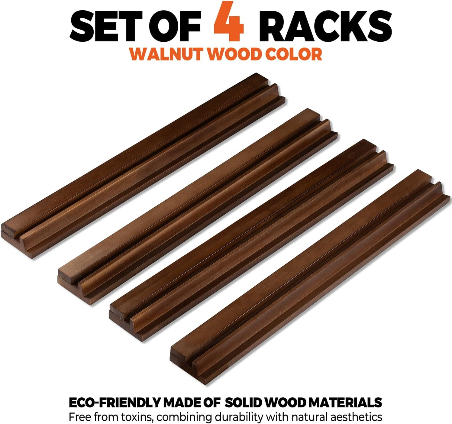 American Walnut Wood Mahjong Racks with Pushers, 4Pcs Mahjong Racks Set