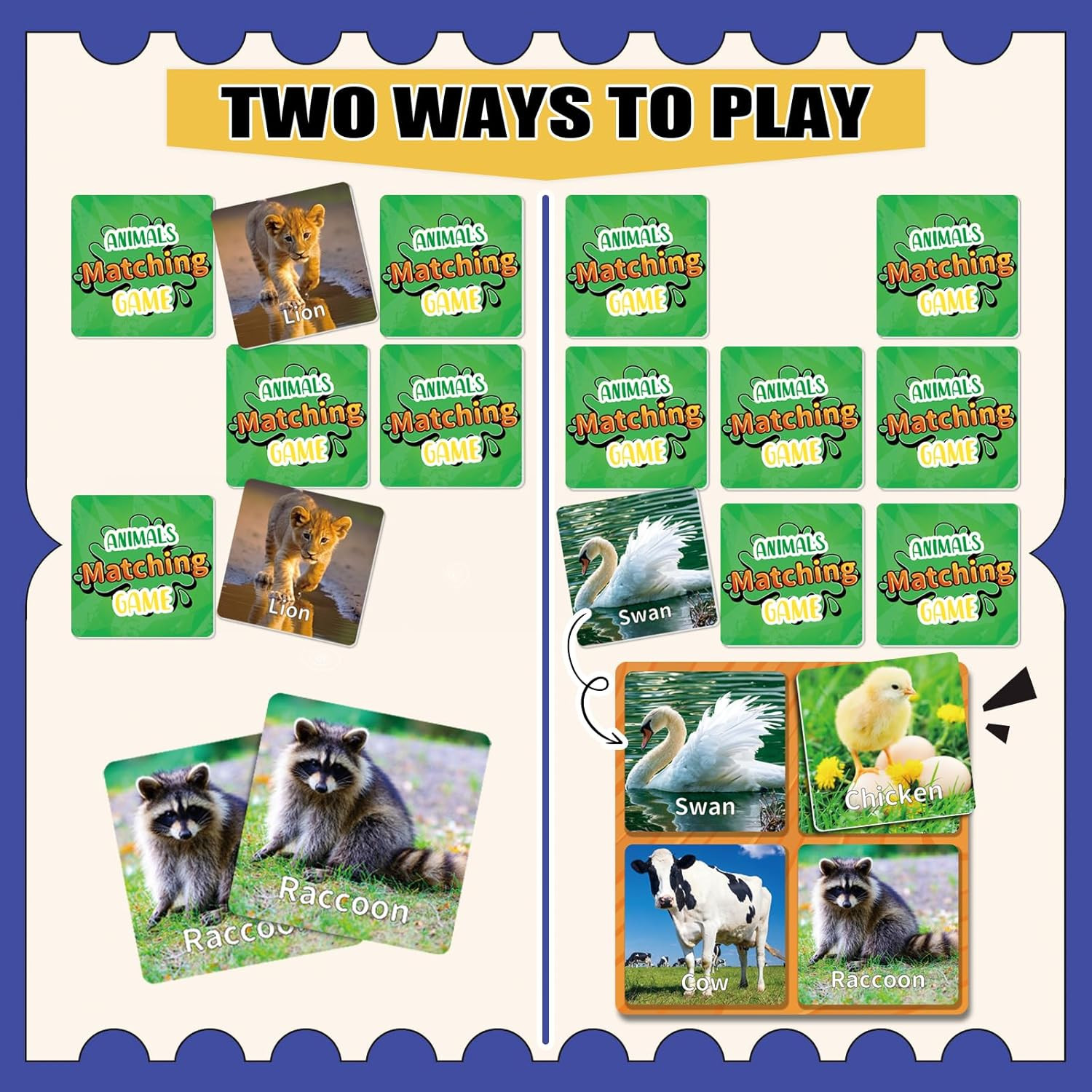 Animal Matching Game for Kids 100PCS Memory Card Game for Toddlers Preschool …
