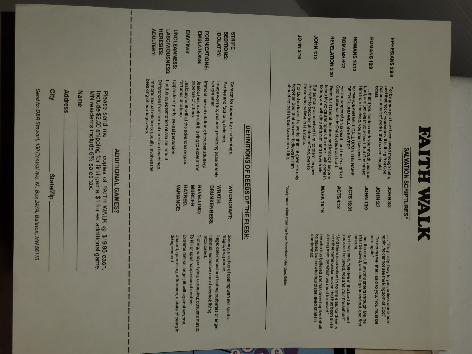 FAITH WALK RARE OUT OF PRINT SELFPUBLISHED CHRISTIAN EDUCATION GAME 1986 STEWART