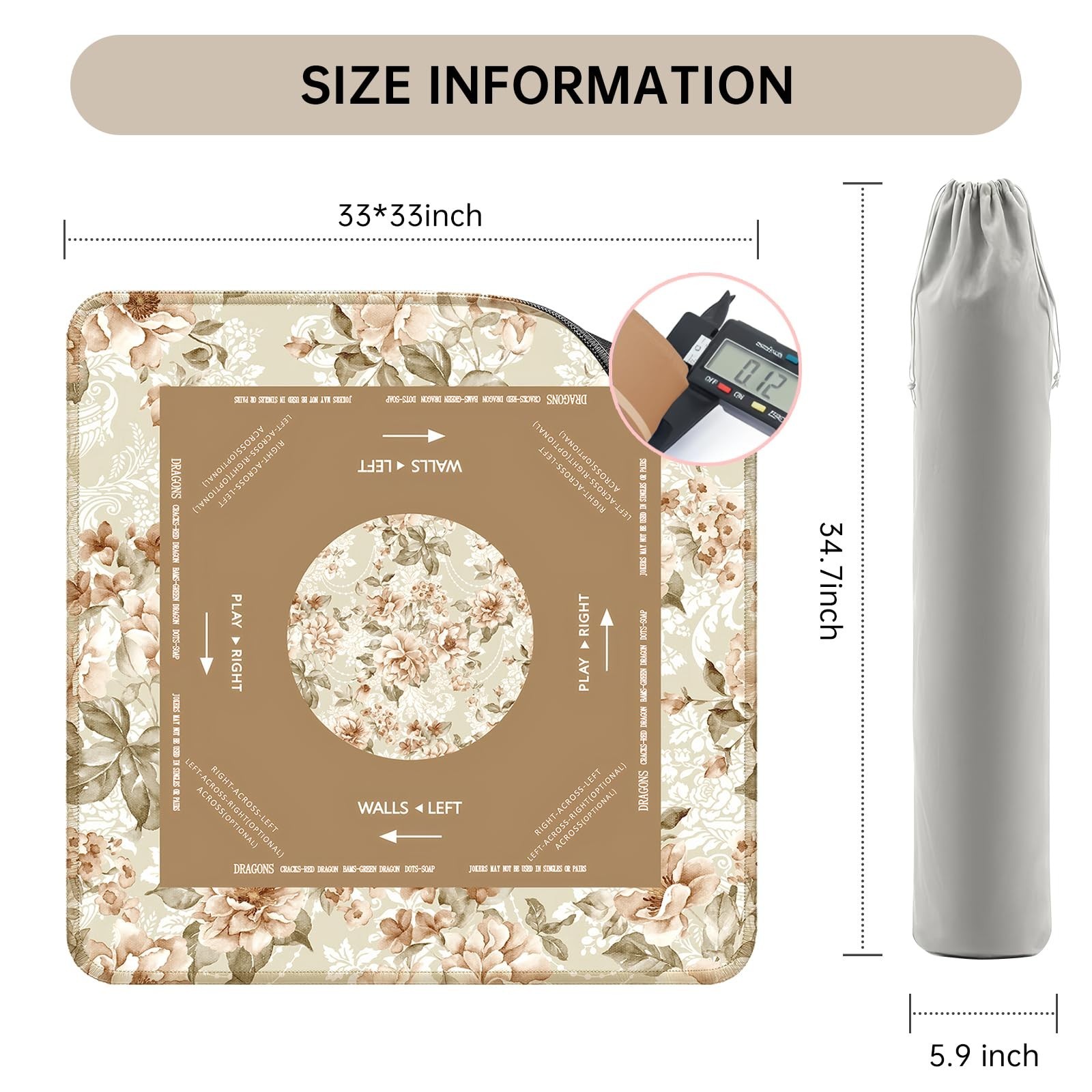 Mahjong Mat – 33″x33″ Non-Slip Noise Reduction Gaming Mat for Table, 3mm Thic…