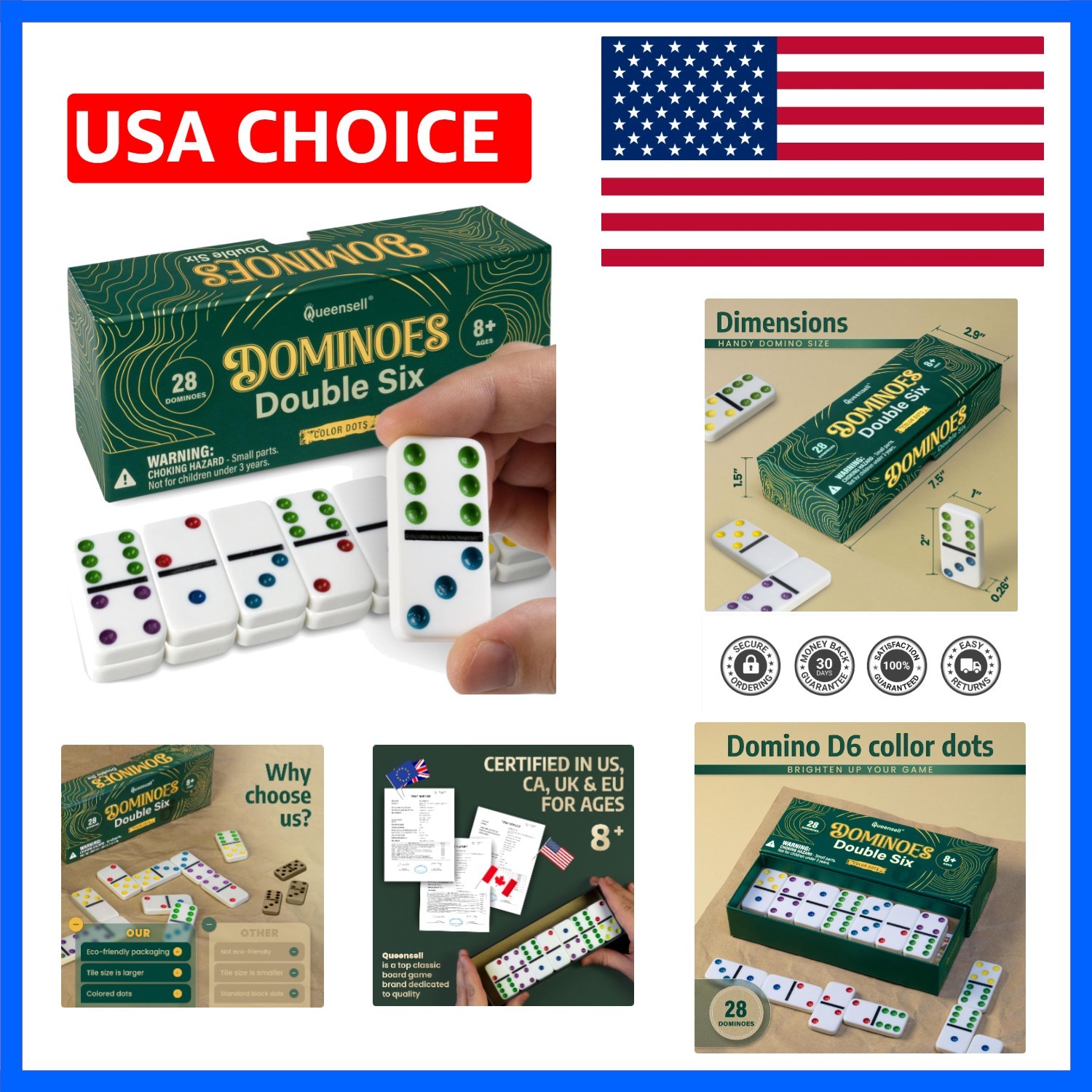 Dominos Set for Adults and Kids with Colored Dots – Double 6 Dominoes Set – C…