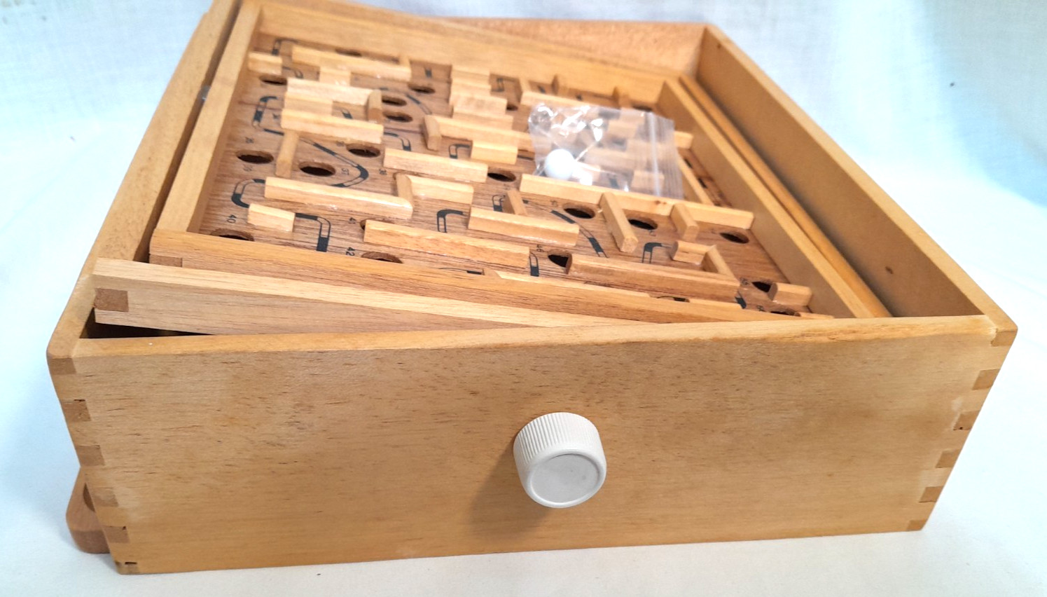 Vintage Labyrinth Skill Game Wooden Maze 1986 Game Design w/1 white marble