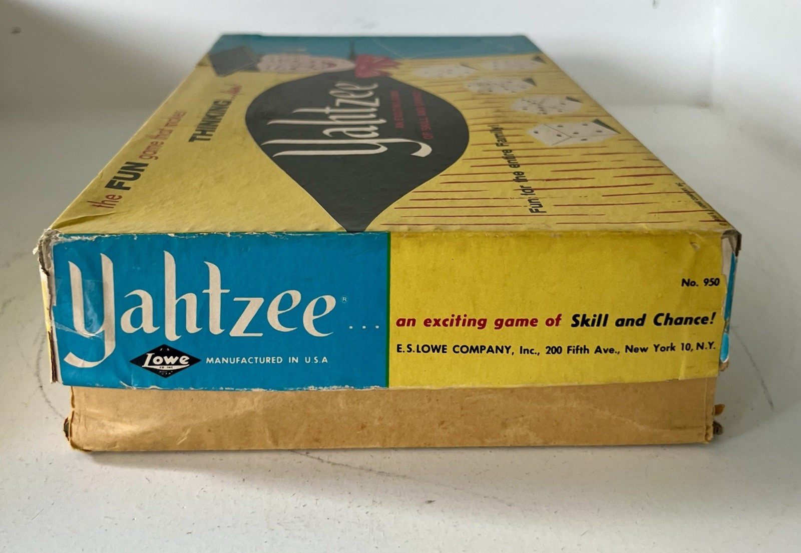 Vintage 1956 Yahtzee Complete E.S. Lowe Dice Game w Dice Cup Box Manual VG! MCM