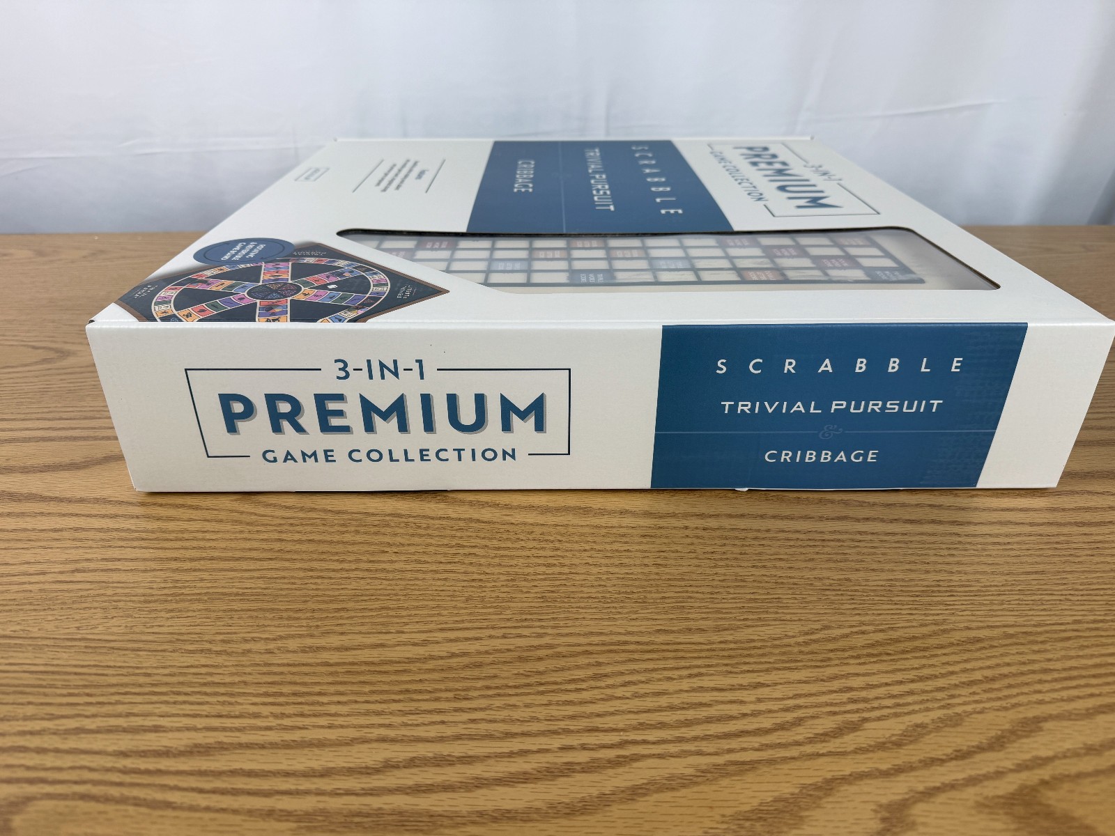 Scrabble 3-in-1 Premium Game Collection w/ Trivial Pursuit & Cribbage Open Box