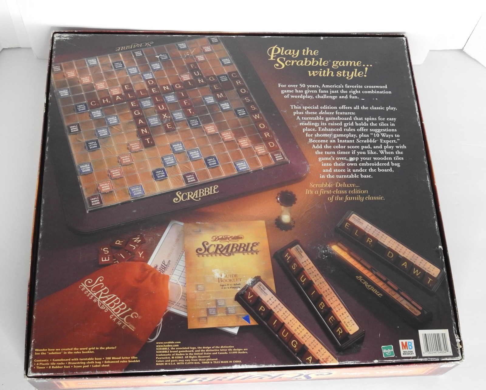Vintage Scrabble Deluxe Edition Board Game 1999 Milton Bradley Turntable