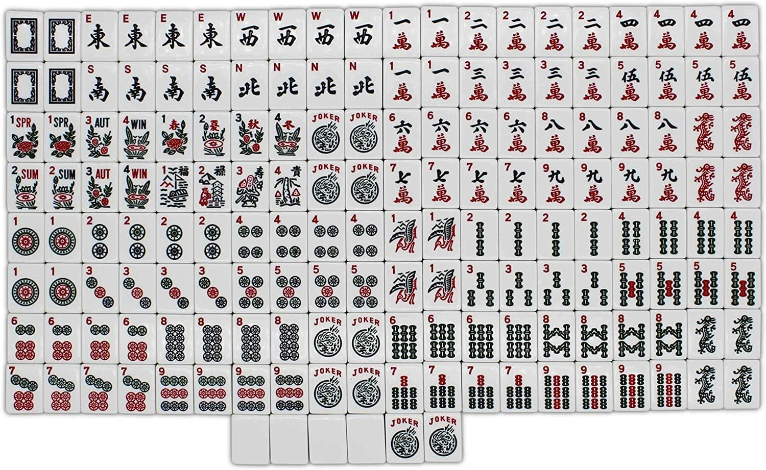 American Mahjong 166 Tiles Black Bag 4 Color Pushers/Racks Western Mahjongg