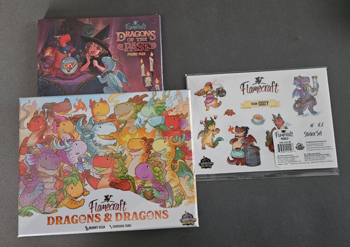 Flamecraft Dragons & Dragons Expansion + Dragons of the Past Promos + Stickers