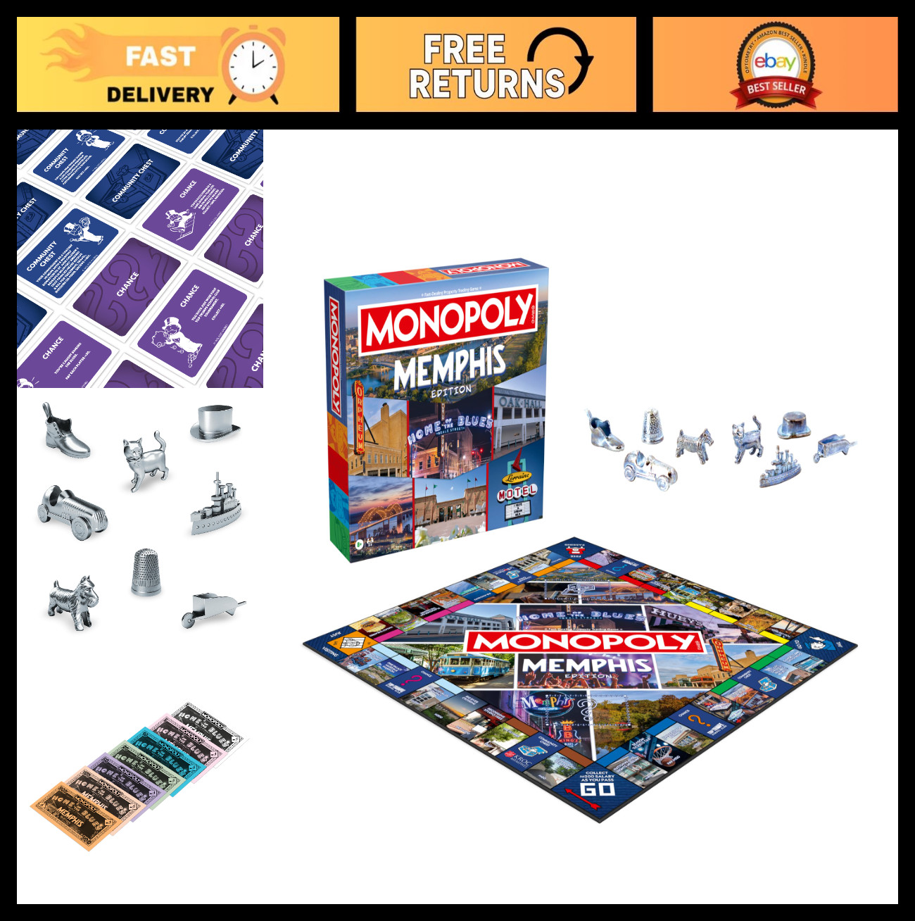 Memphis TN Monopoly Board Game – Family Fun for 2-6 Players, Ages 8+, Game Night
