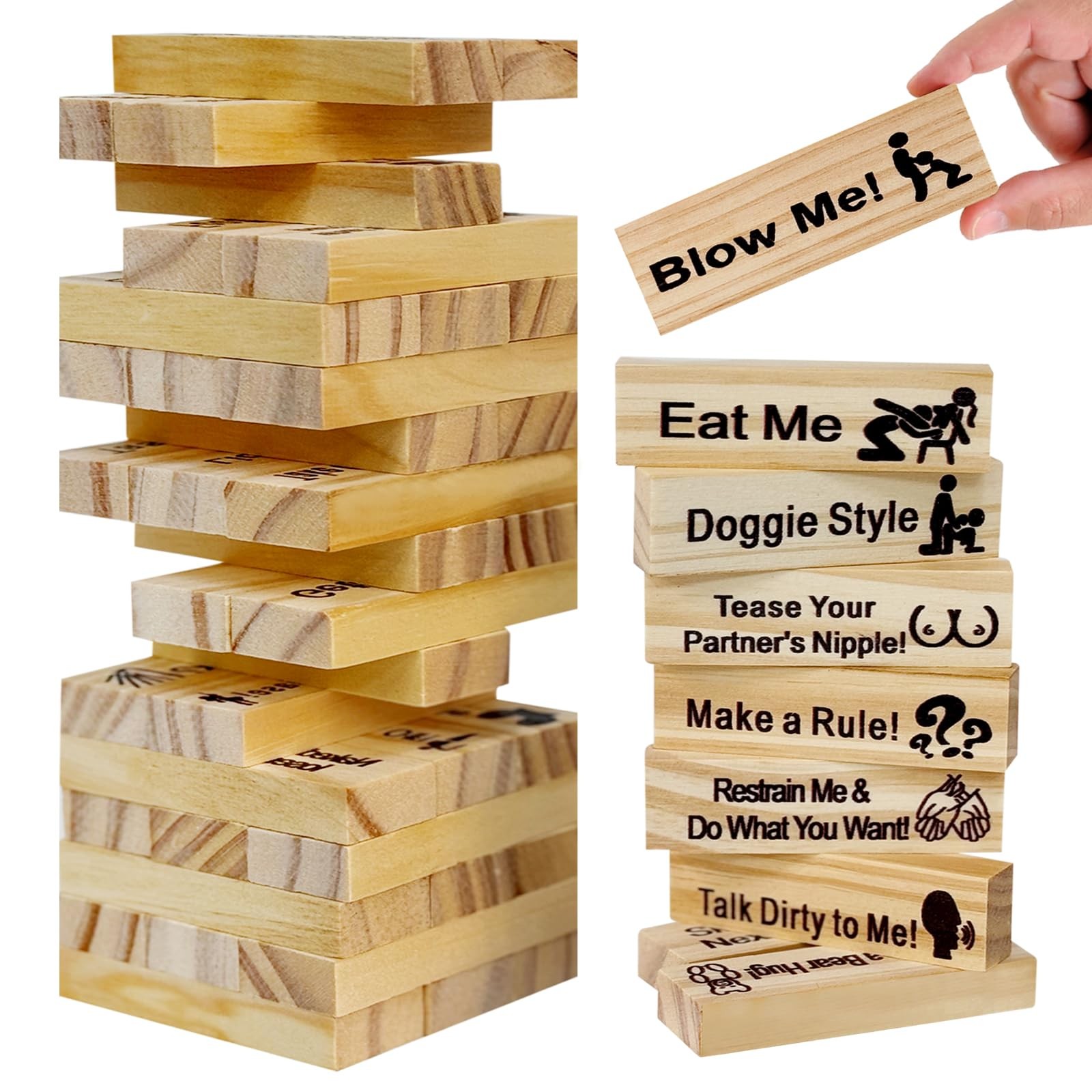 Pakoc Naughty Block for Couples – 48pcs Wooden Stacking Game for Fun Date Nights