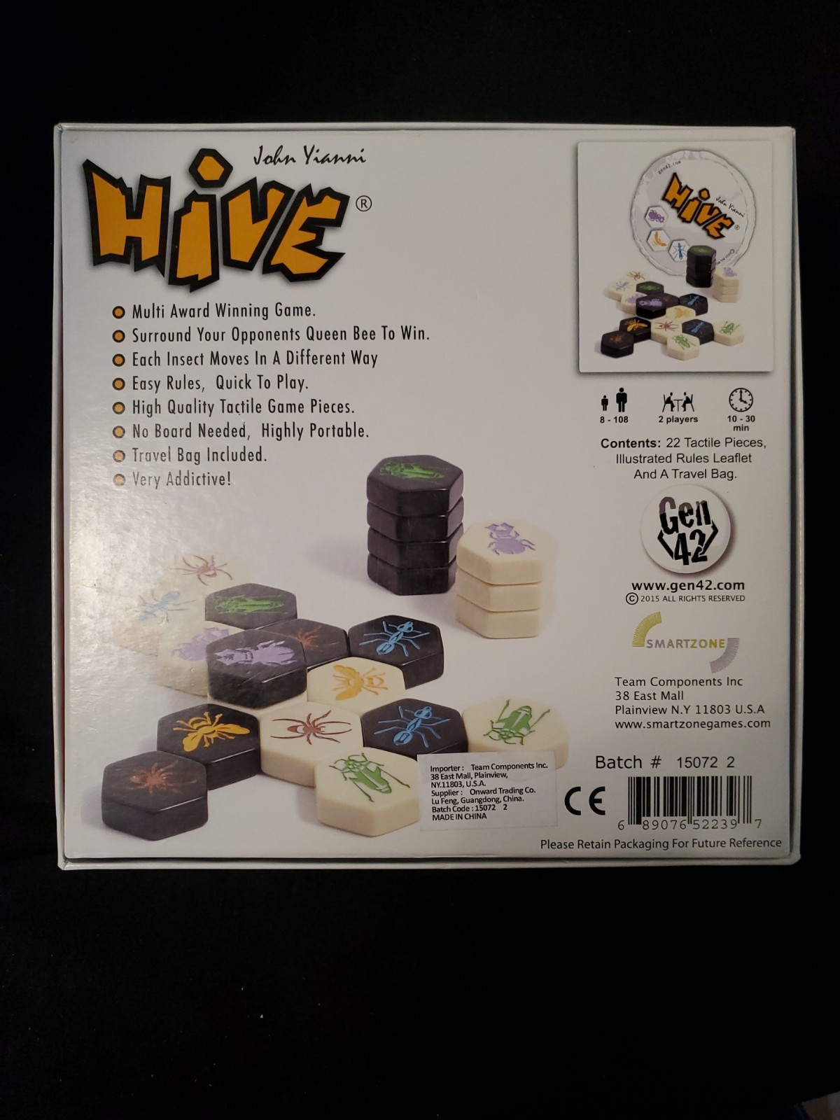 HIVE BOARD GAME BY JOHN YIANNI SMART ZONE GAMES – COMPLETE + TRAVEL BAG GEN42