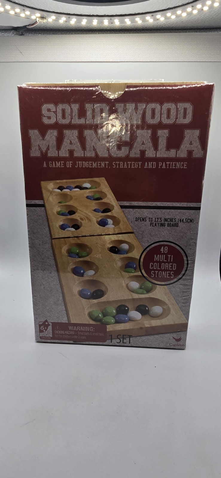 Cardinal Solid Wood Folding Mancala Board Game 48 Multi Colored Stones Complete