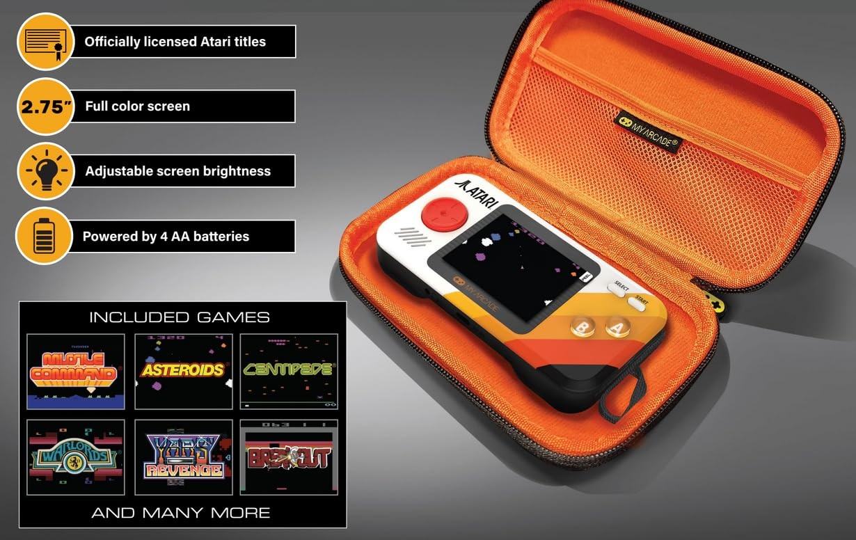 Portable Video Game Console Atari 100 Games Travel Case Included Small Arcade