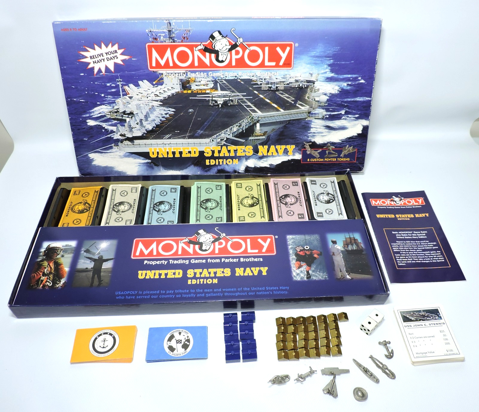 Monopoly United States U.S. Navy Edition Board Game NEAR COMPLETE -3 House/Hotel