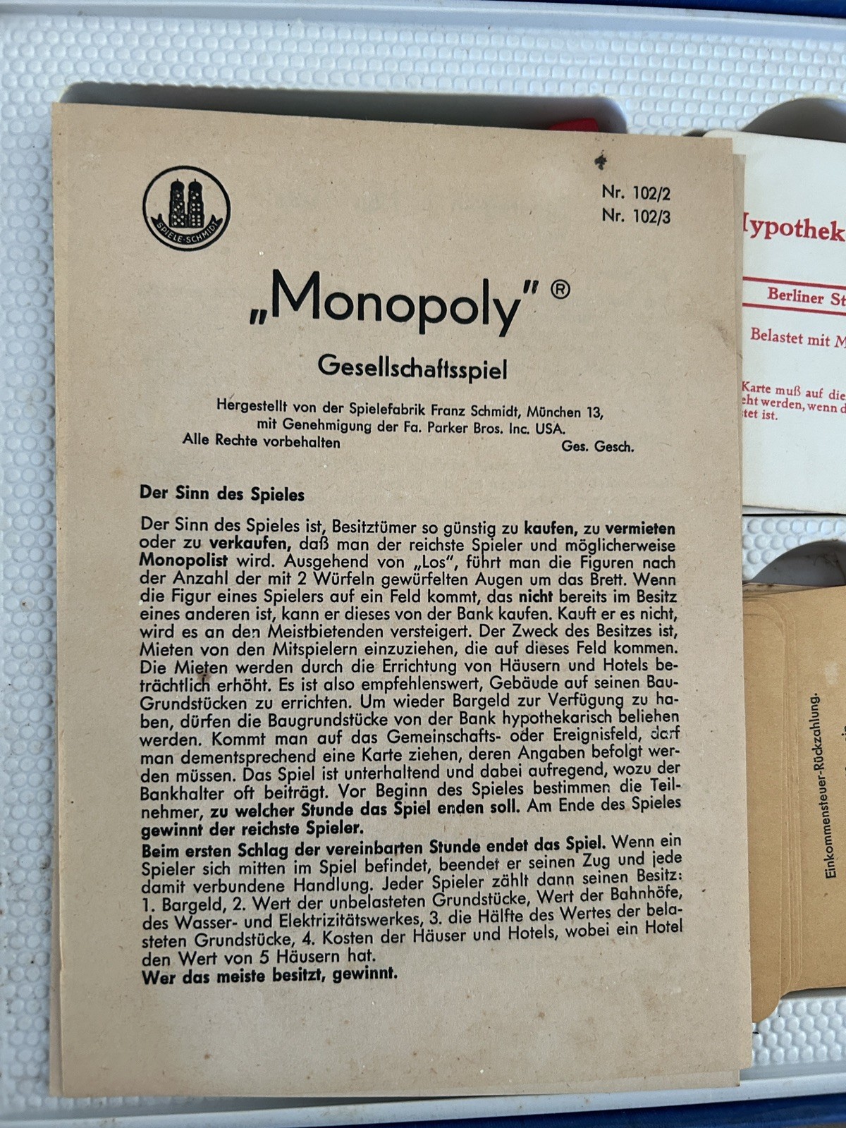Monopoly Rare German Import 1961 Comp Amazing Condition Wood Pcs Spiele Schmidt