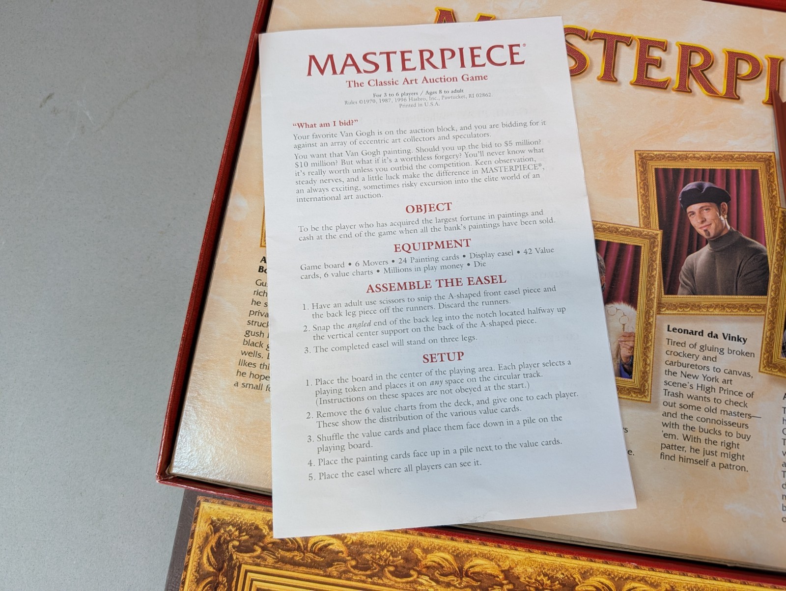 VINTAGE Masterpiece Art Auction Game COMPLETE Parker Brothers 1996 90s