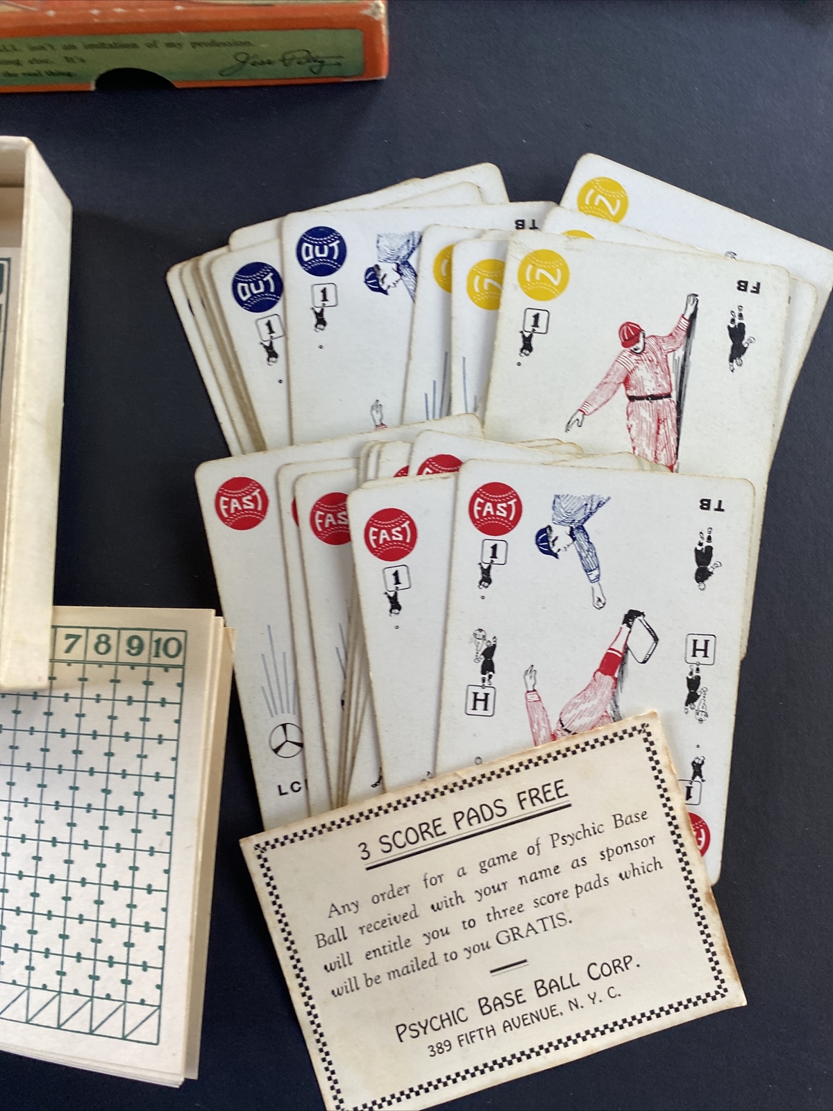 Rare 1920s Psychic Baseball Game Pre-War Card/Board Game Complete w/Box & Rules