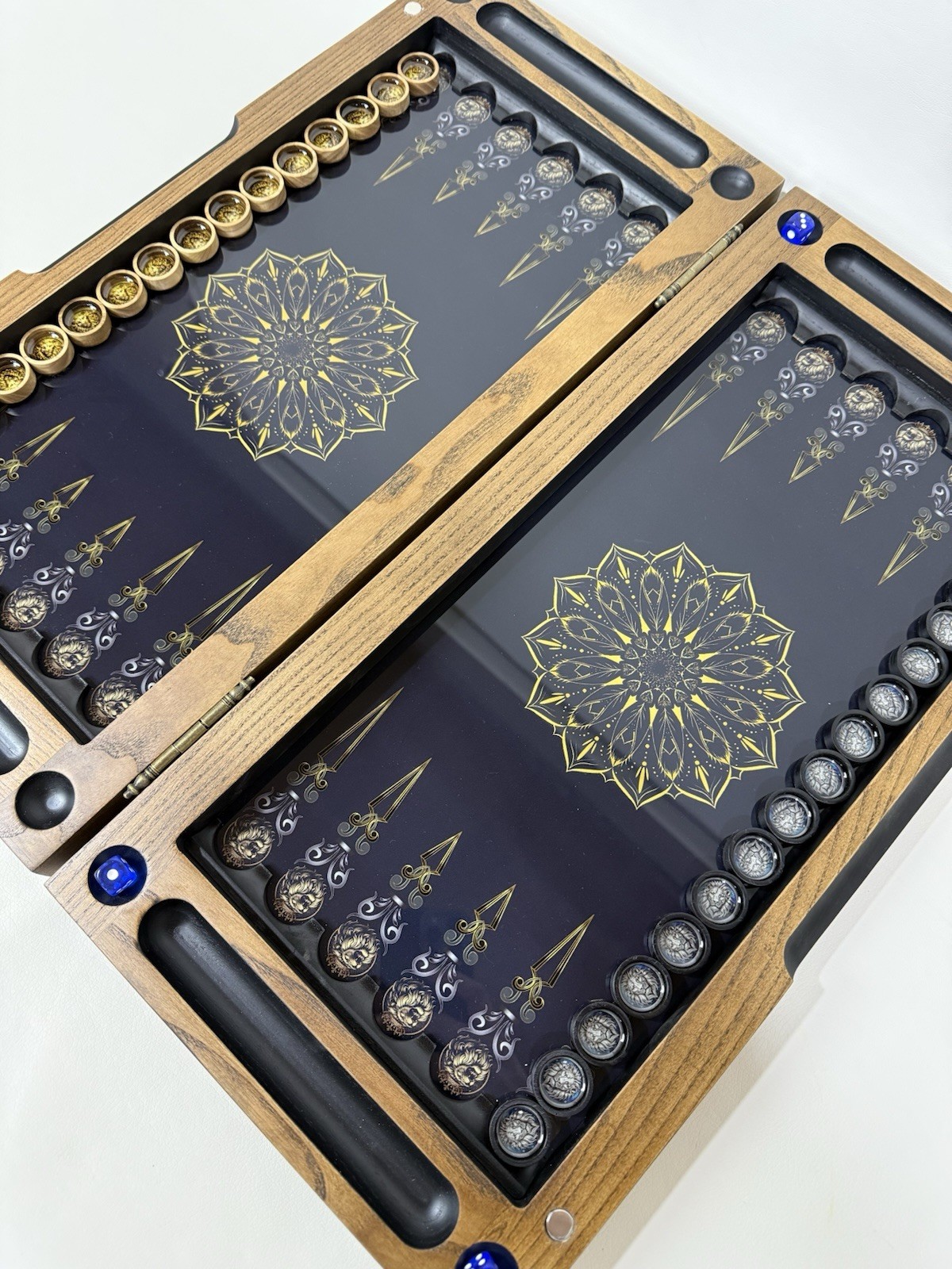 Lion Backgammon Set with Tempered Glass – Handmade Wooden Royal Board Game