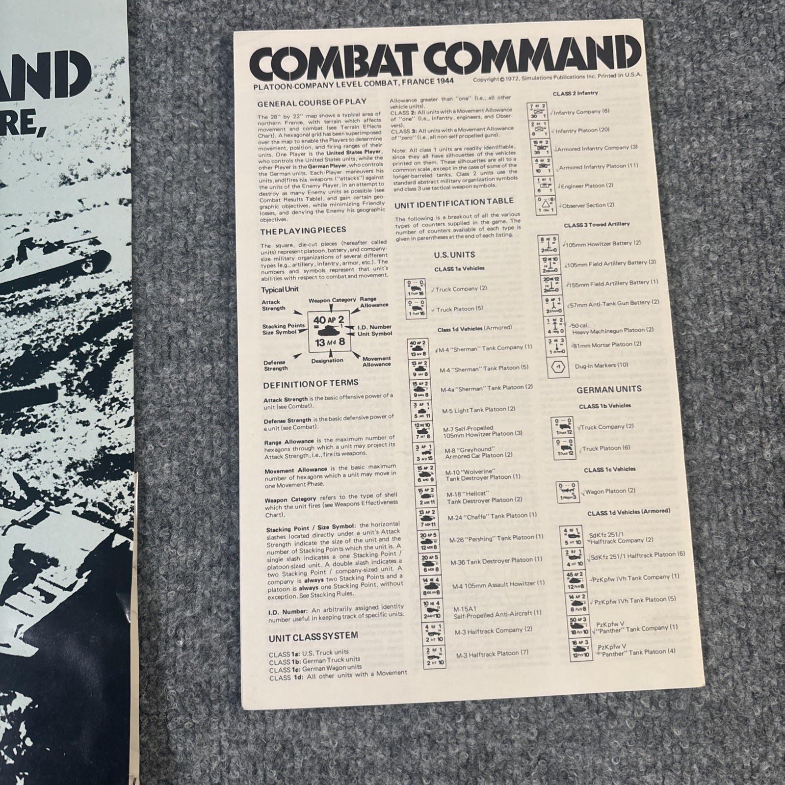 Combat Command 1972 Punched Simulation Game Tactical Armored Warfare France 1944