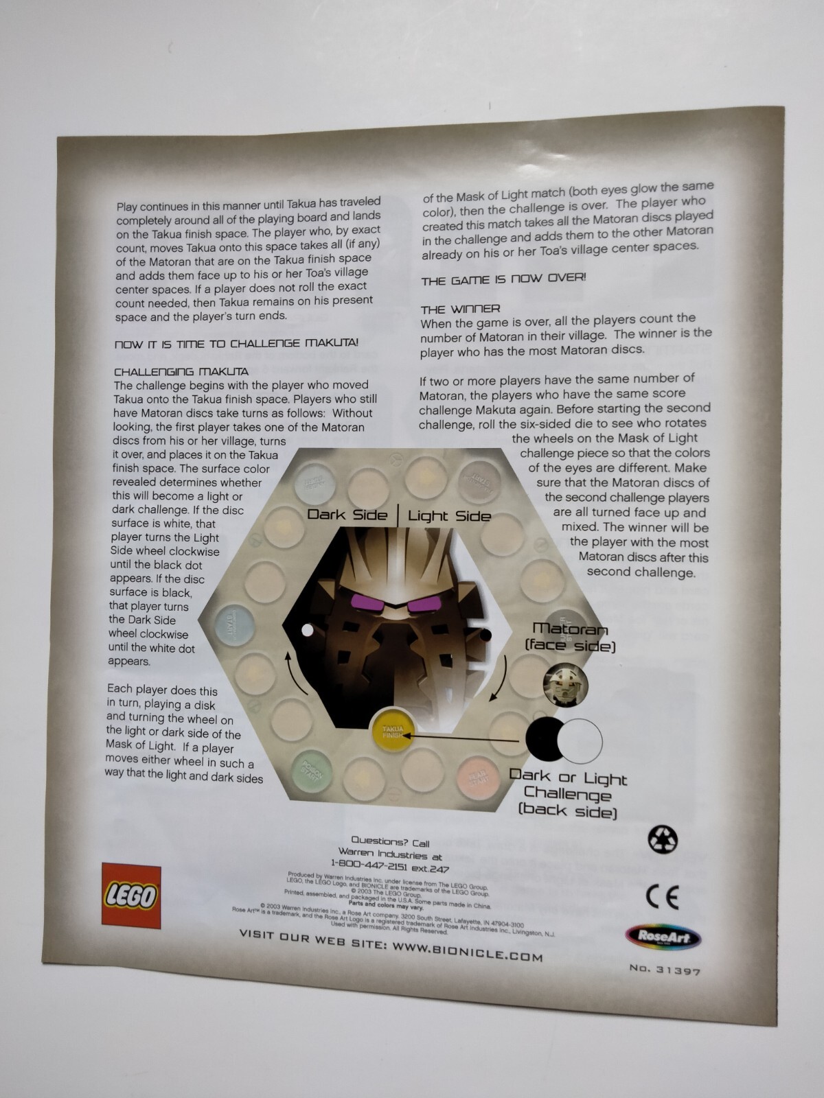 Bionicle Mask Of Light The Board Game Lego AGES 6 UP 2 TO 6 PLAYERS -YEAR 2003