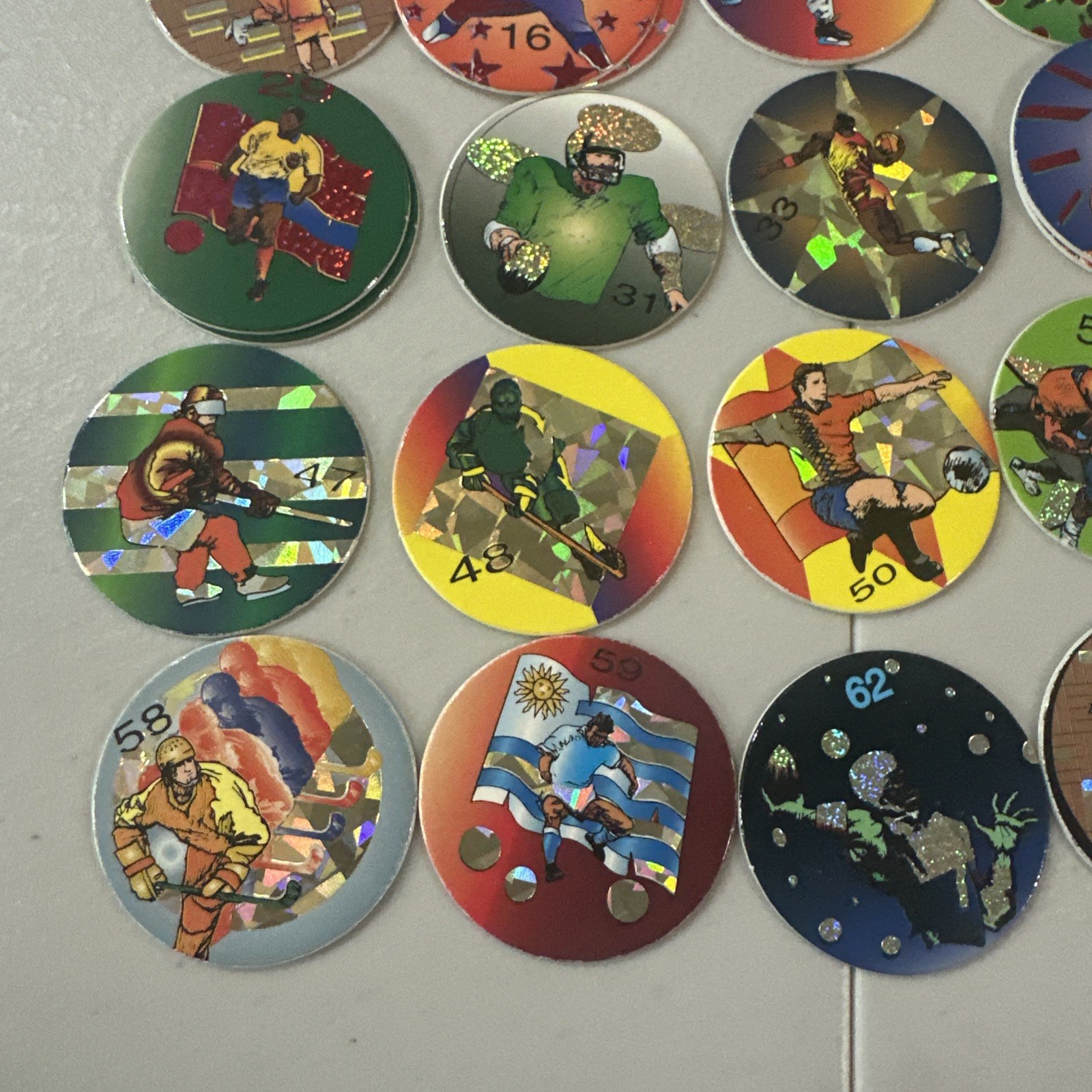 Lot Of 38 Sports Pogs Non Branded Milk Caps Doubles Will Be Red 90’s Vintage